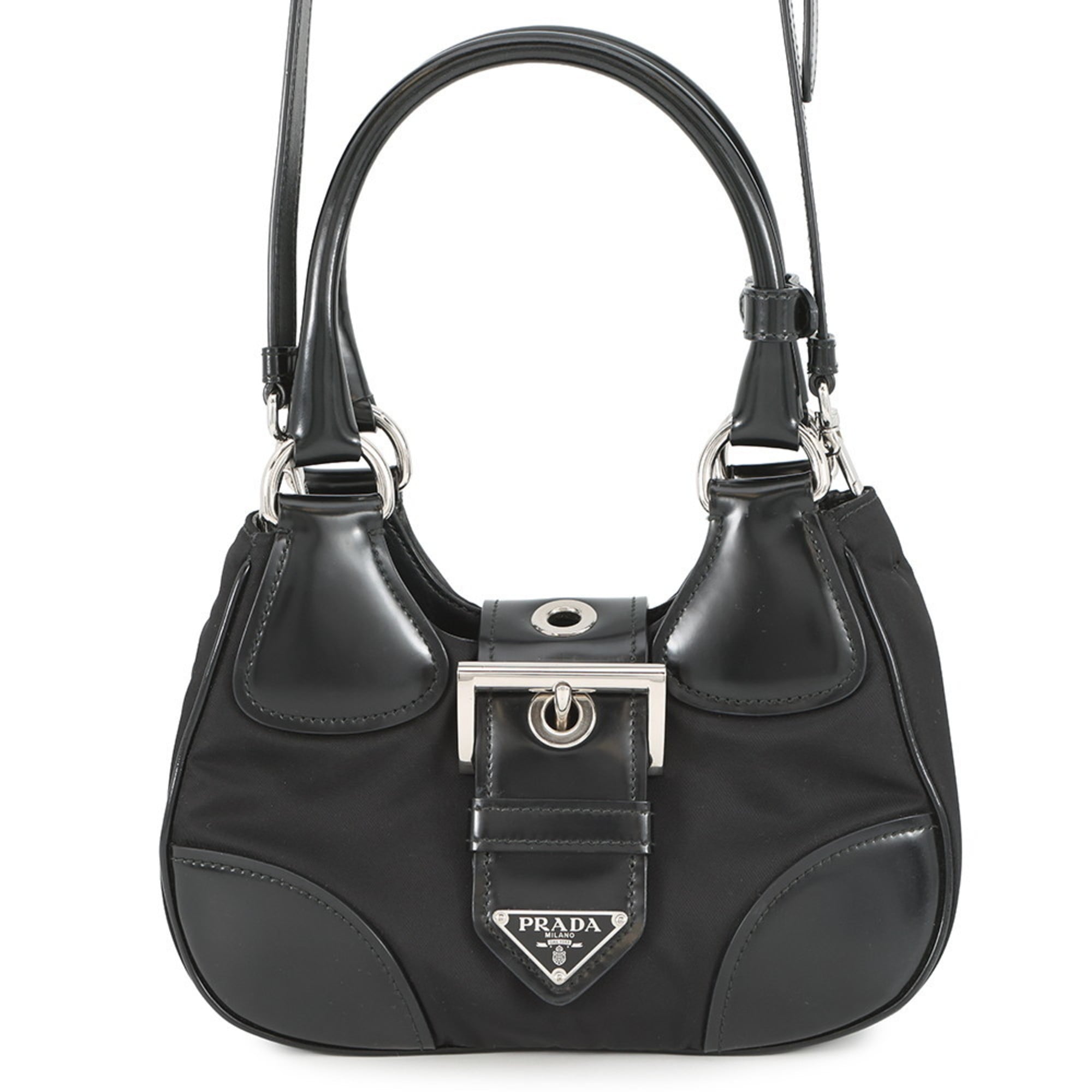Prada Black Leather Nylon Handbag (Pre-Owned)