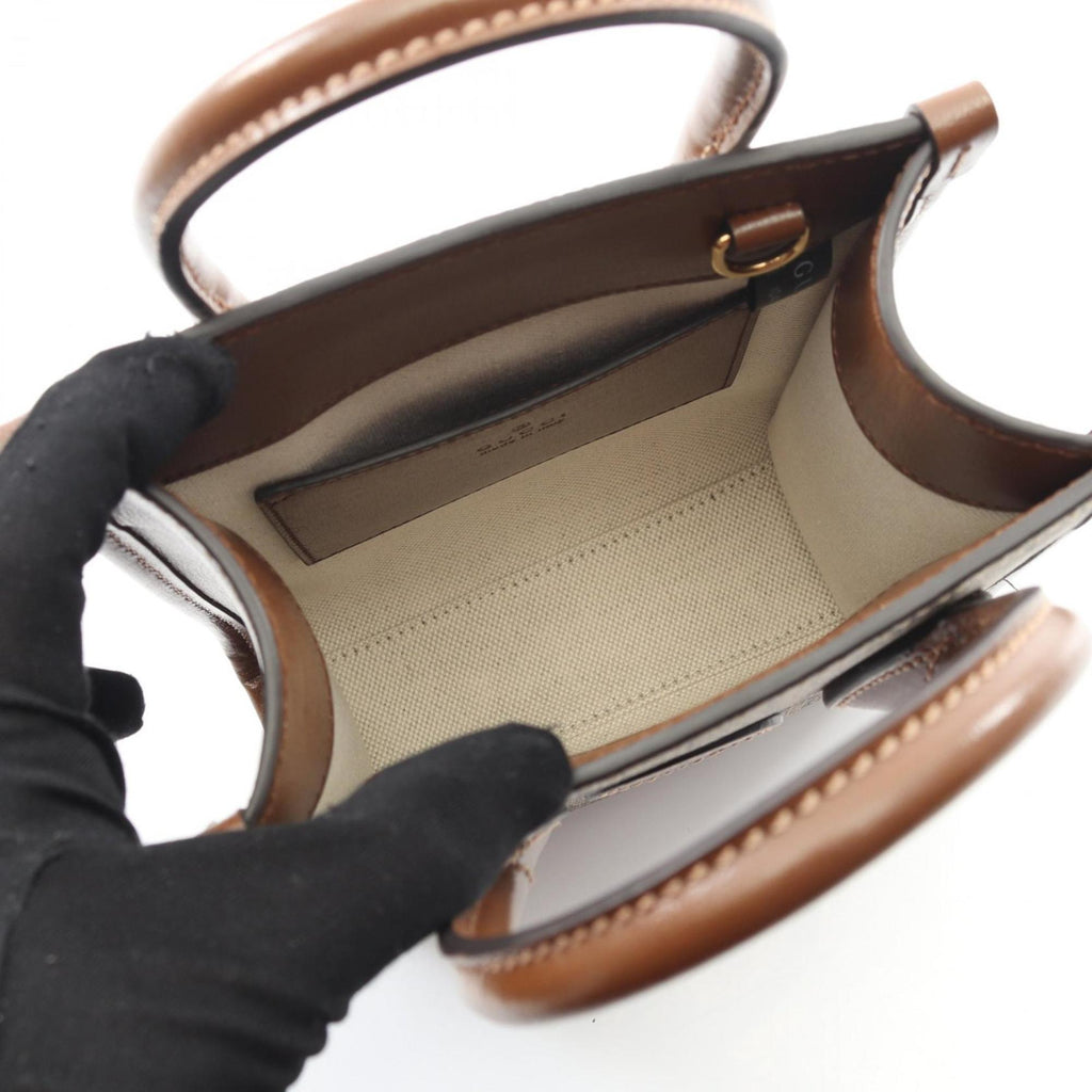 Gucci Beige Brown Coated Canvas Leather Handbag (Pre-Owned)
