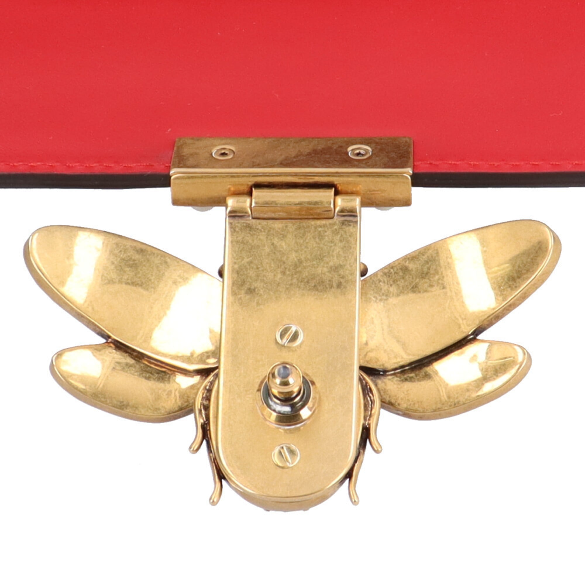 Gucci Navy Red Color White Leather Shoulder Bag (Pre-Owned)