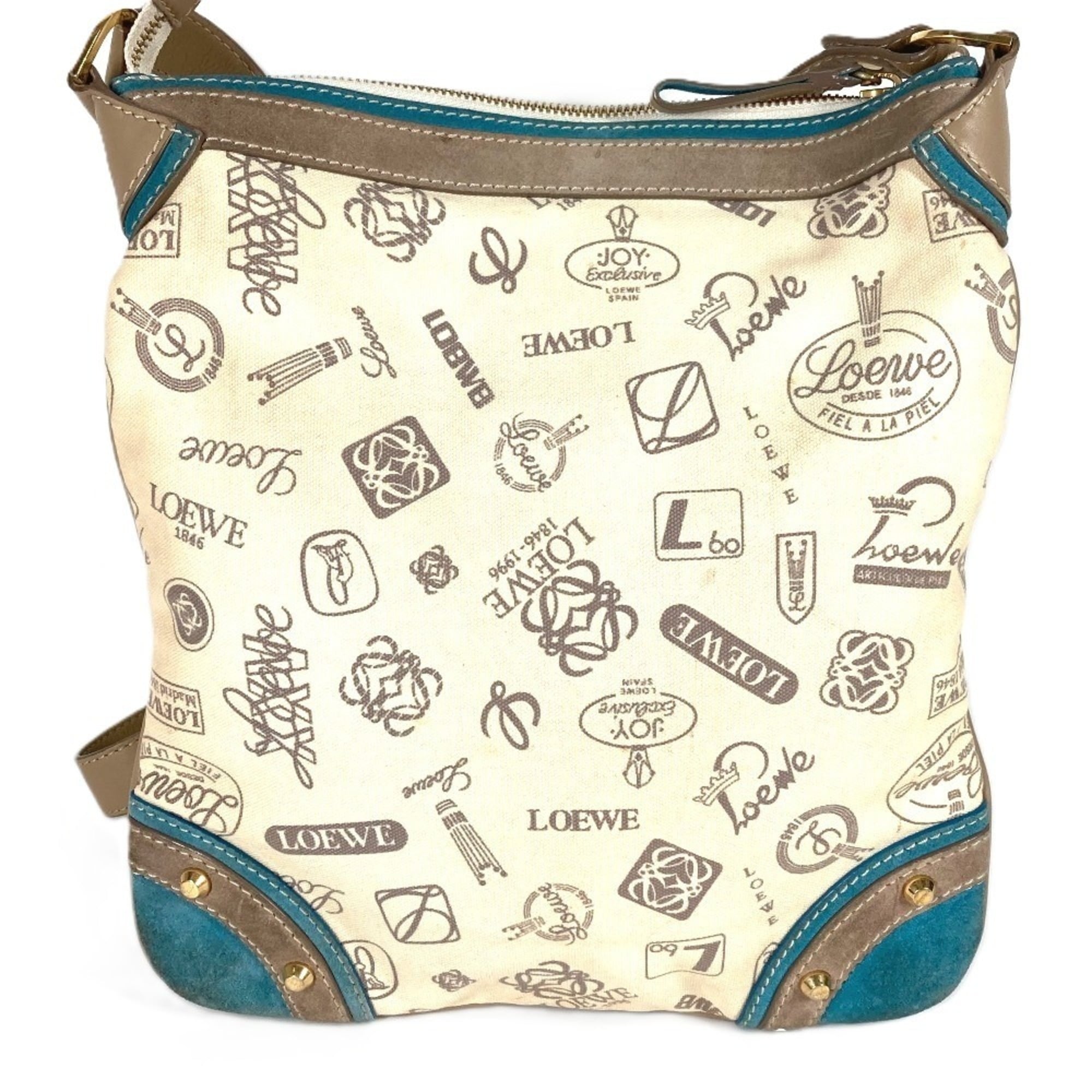 Loewe Beige Blue Canvas Leather Shoulder Bag (Pre-Owned)