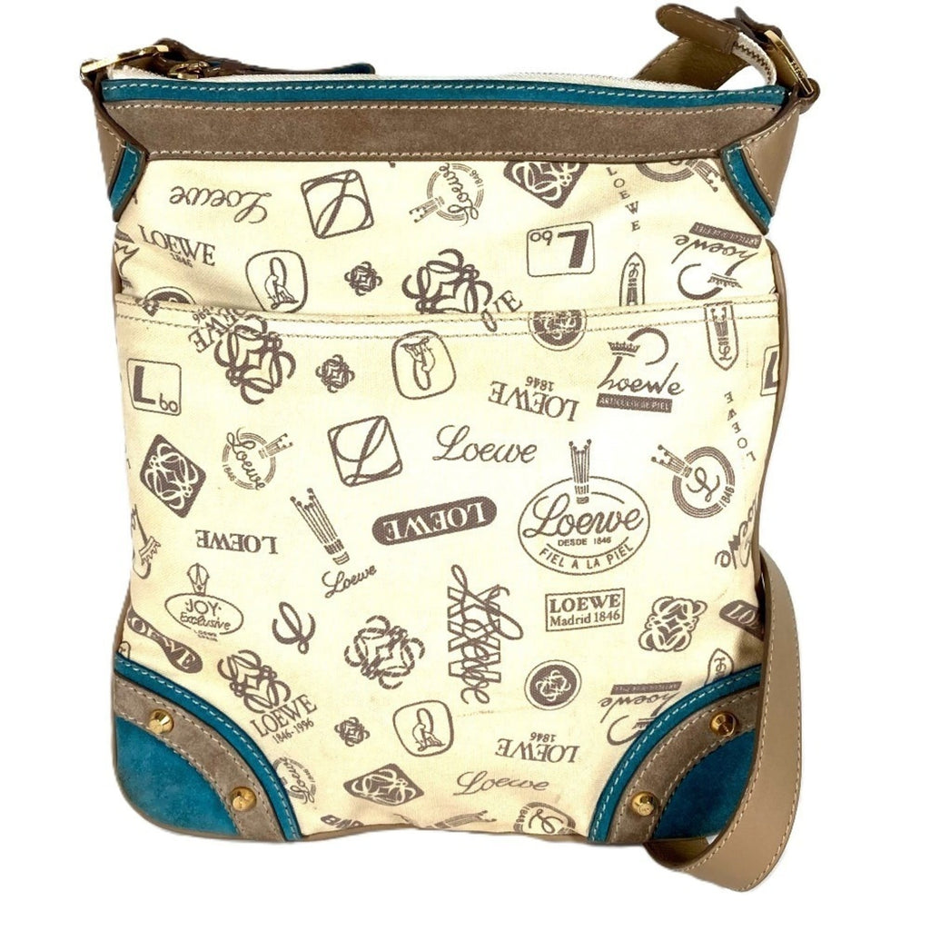Loewe Beige Blue Canvas Leather Shoulder Bag (Pre-Owned)