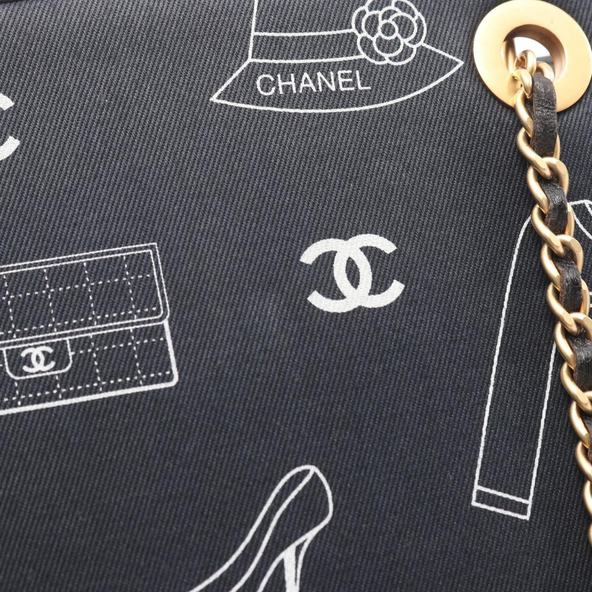 Chanel Black Navy White Canvas Leather Tote Bag (Pre-Owned)