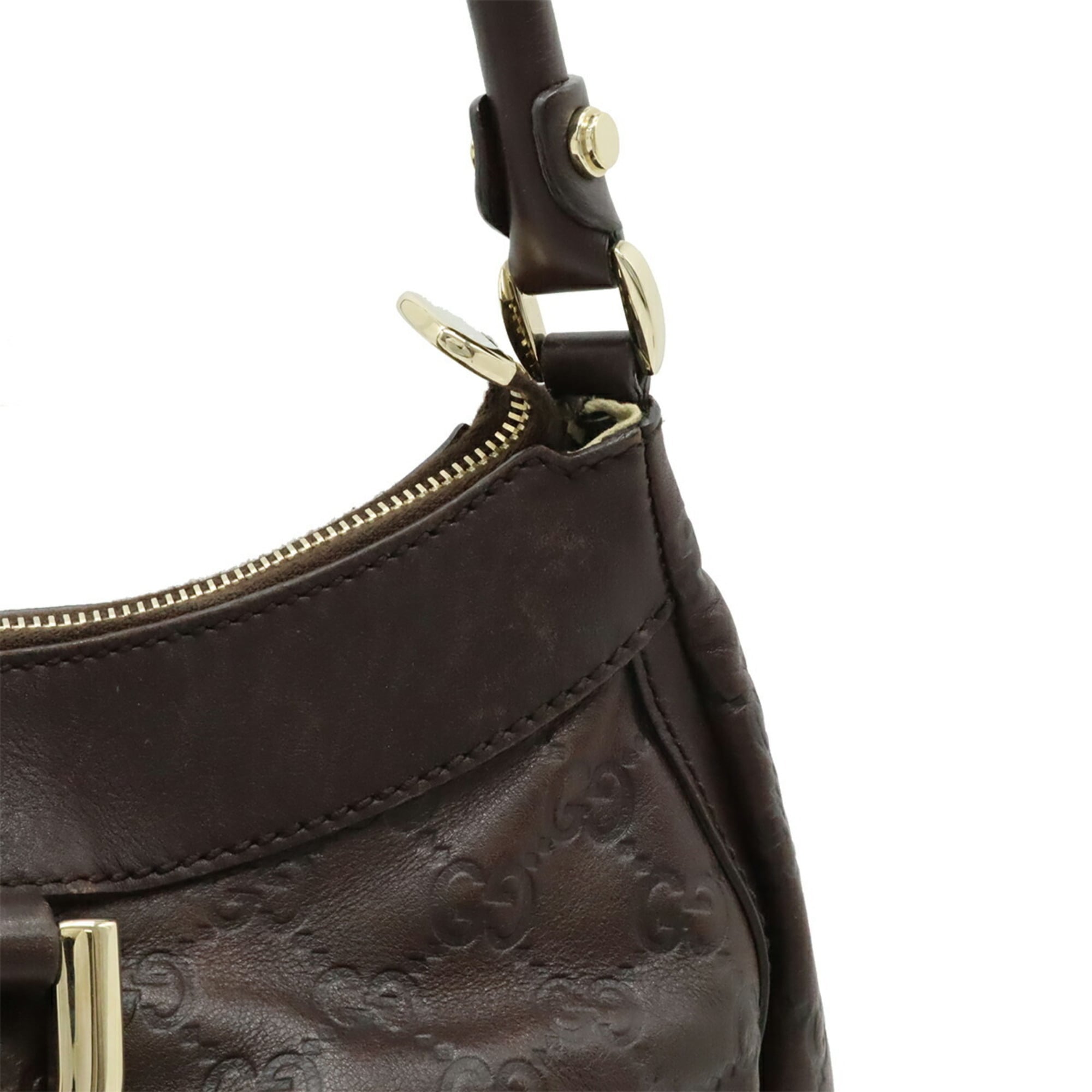 Gucci Abbey Dark Brown Gg Leather Shoulder Bag (Pre-Owned)