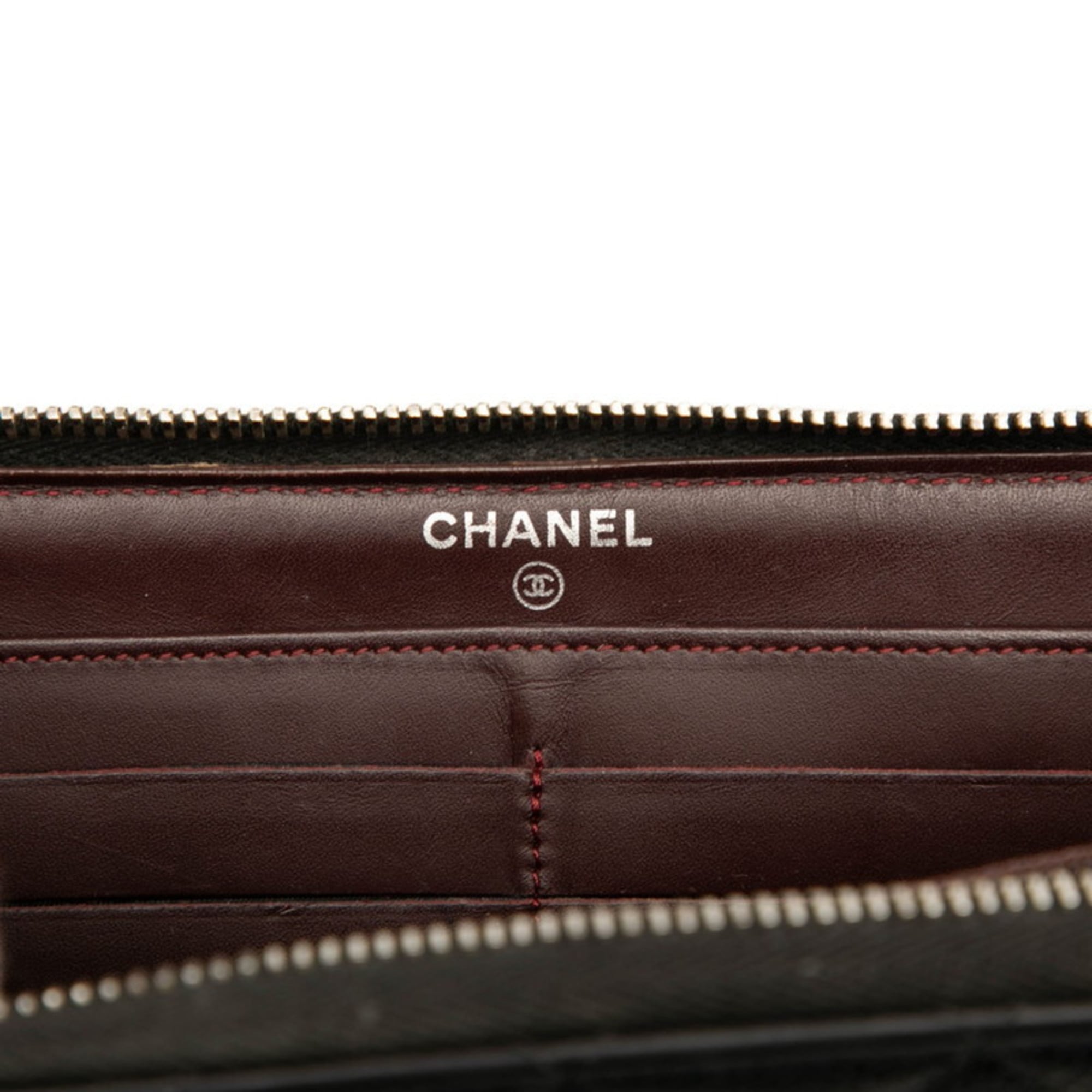 Chanel Black Grained Calfskin Long Wallet (Bi-Fold) (Pre-Owned)