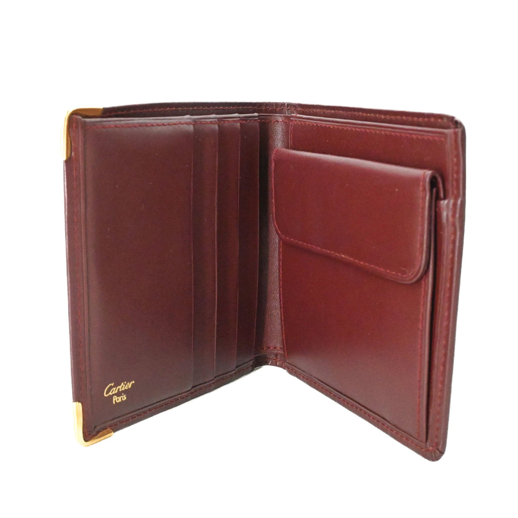 Cartier Bordeaux Red Color Leather Wallet (Bi-Fold) (Pre-Owned)