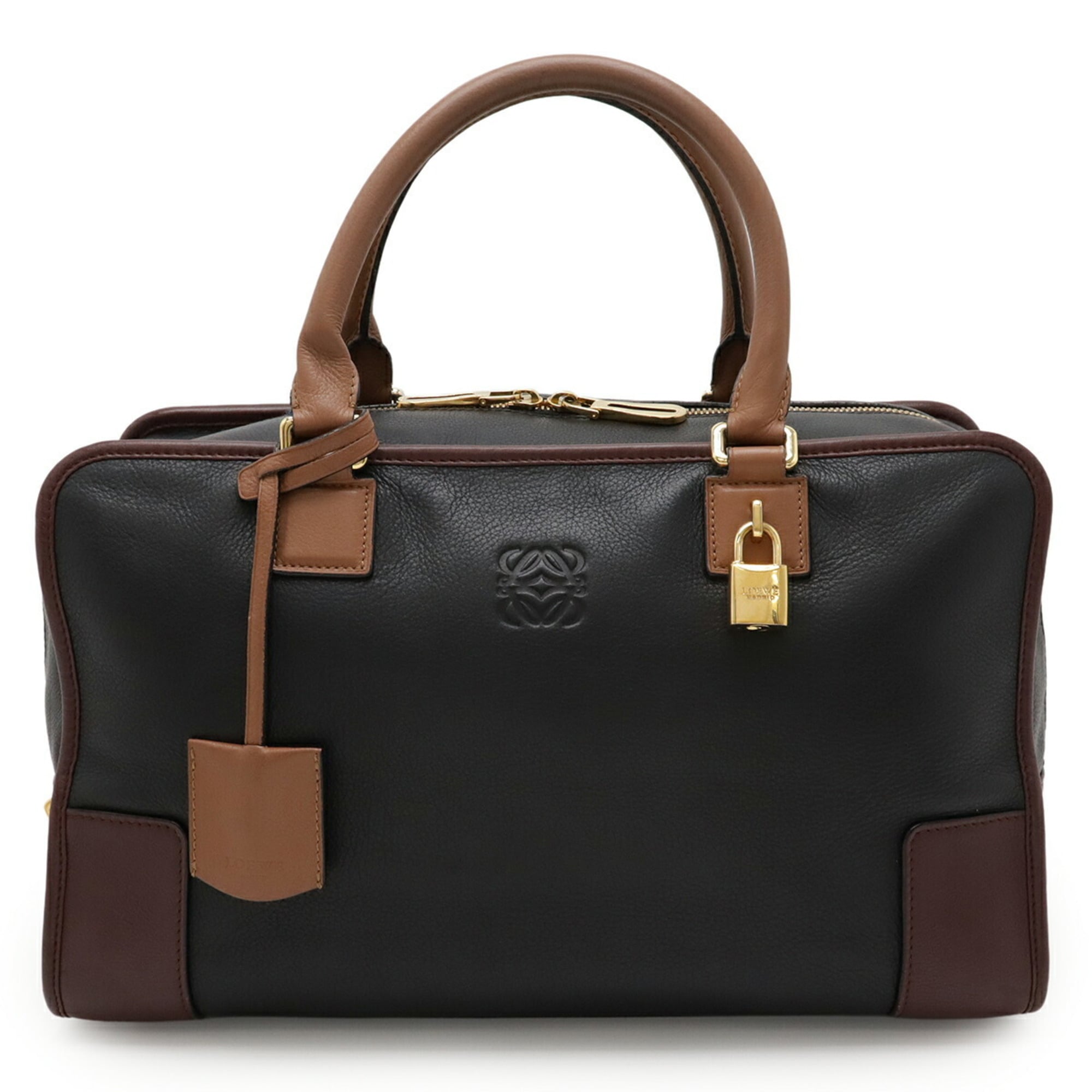 Loewe Black Brown Leather Boston Bag Handbag (Pre-Owned)