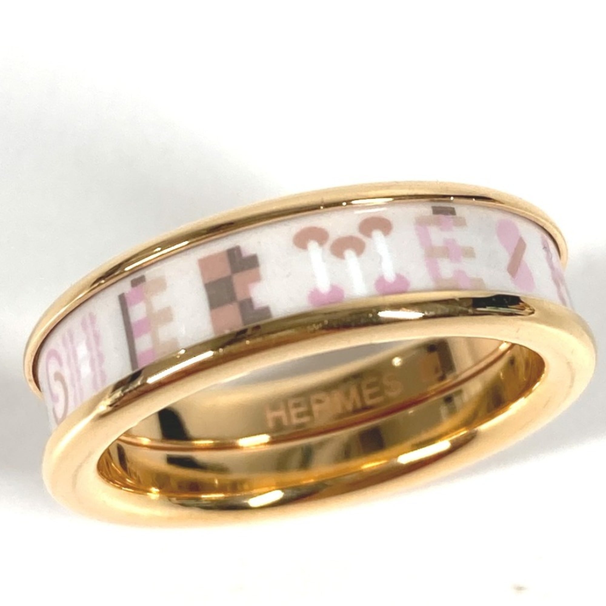 Hermes Gold Pink White Metal Band Ring (Pre-Owned)