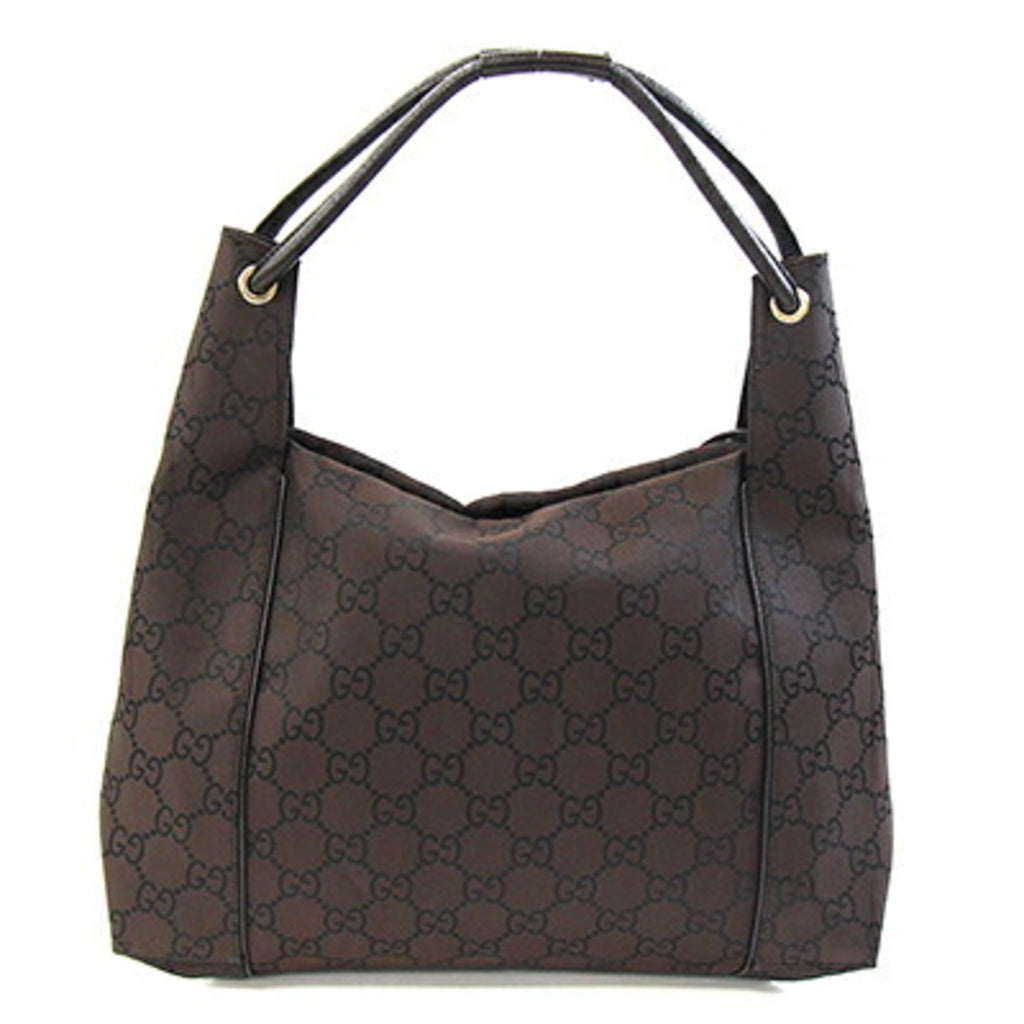 Gucci Dark Brown Nylon Leather Shoulder Bag (Pre-Owned)