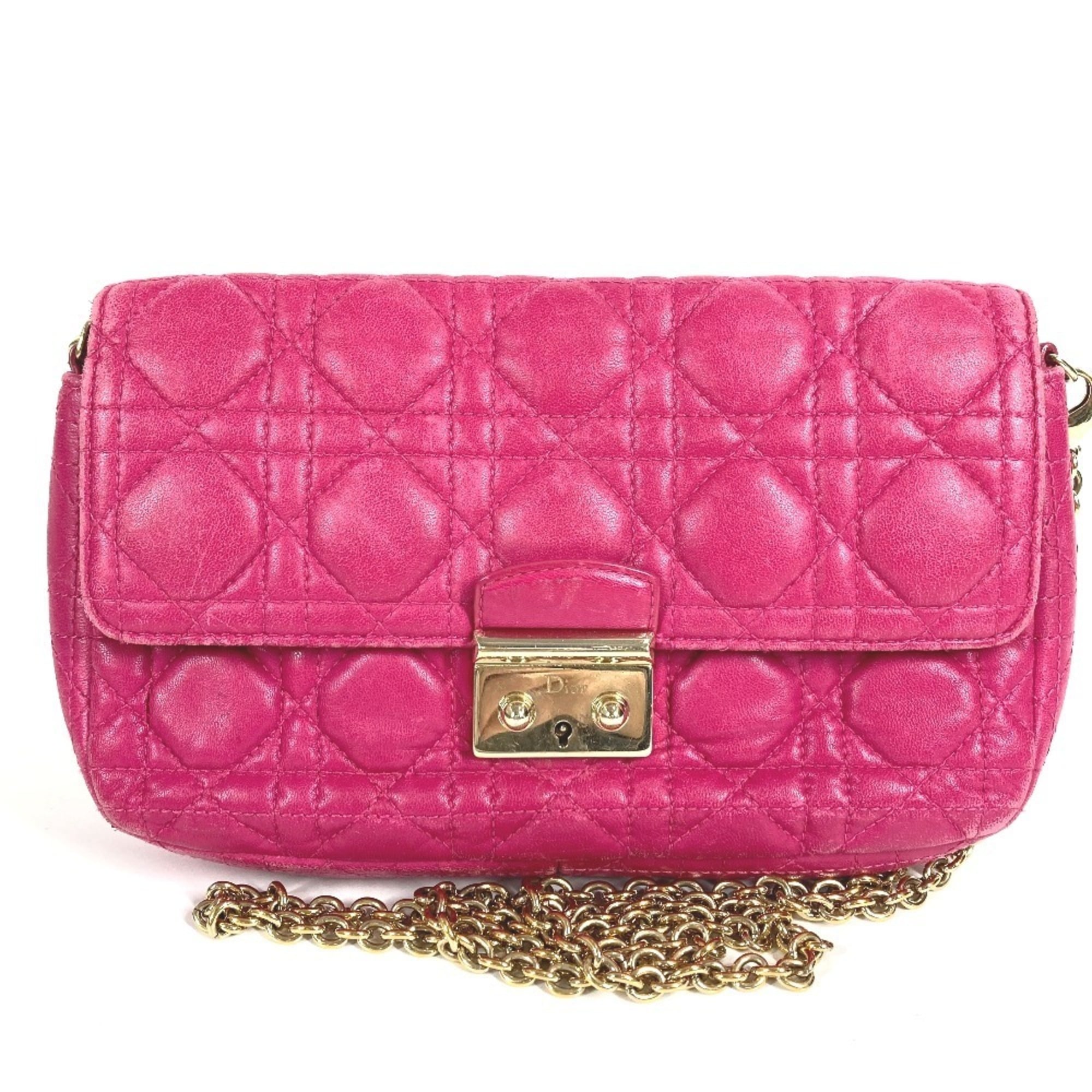 Christian Dior Pink Leather Clutch Bag Shoulder Bag (Pre-Owned)