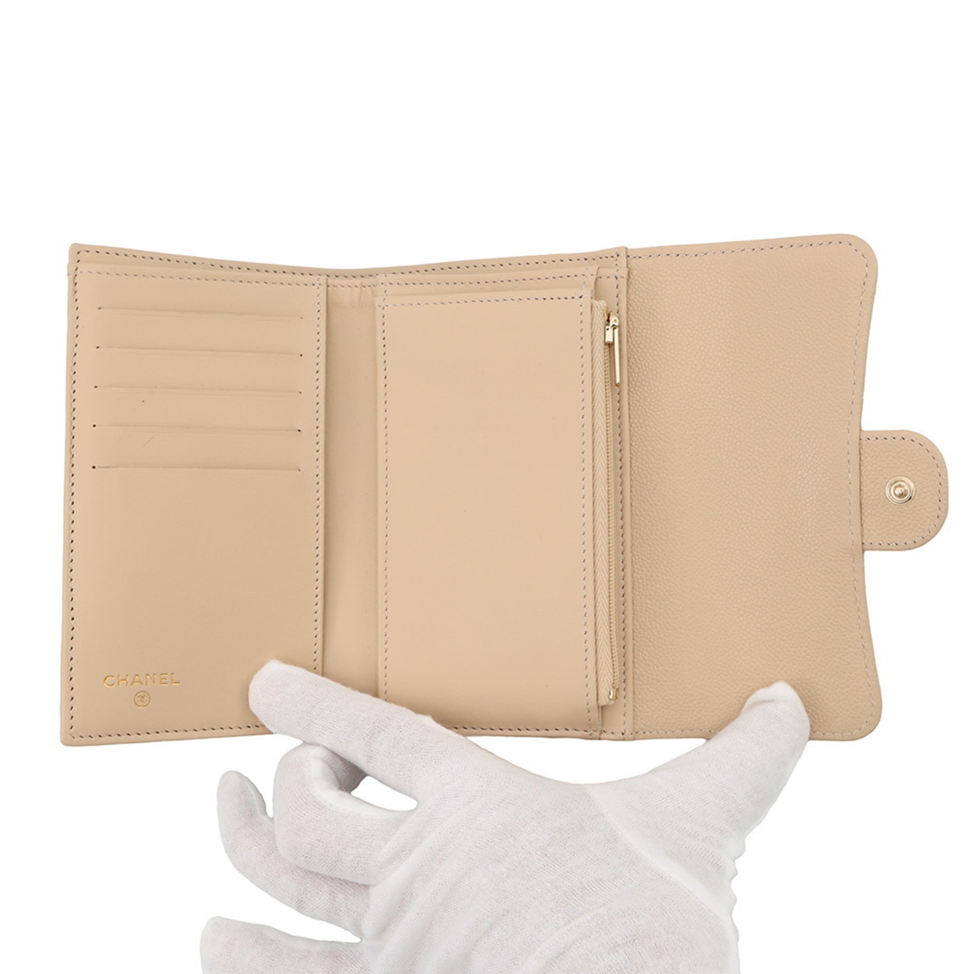 Chanel Matelasse Beige Grained Calfskin Wallet (Tri-Fold) (Pre-Owned)