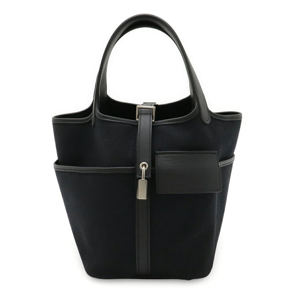 Hermes Black Swift Leather Cotton Canvas Handbag Tote Bag (Pre-Owned)