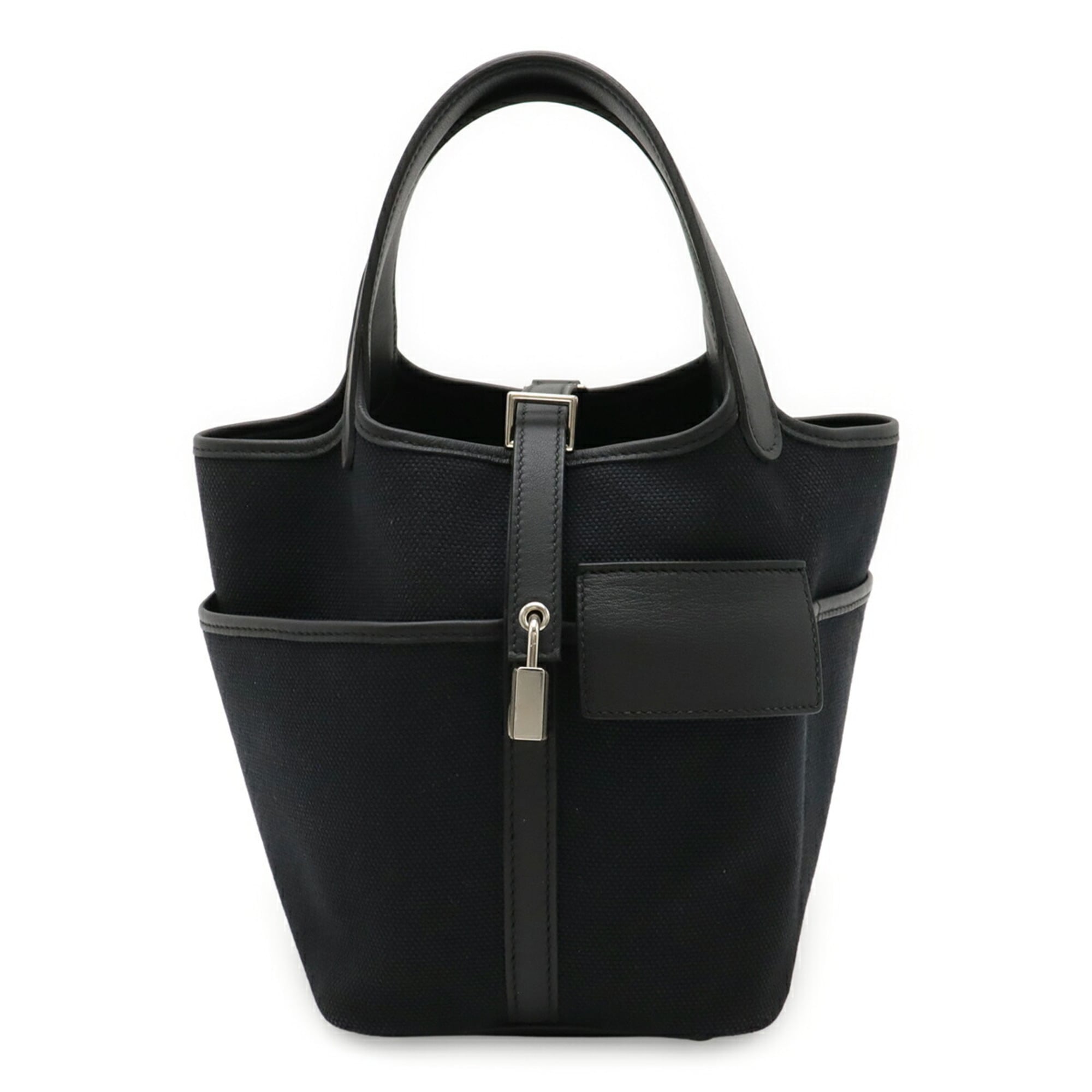 Hermes Black Swift Leather Cotton Canvas Handbag Tote Bag (Pre-Owned)