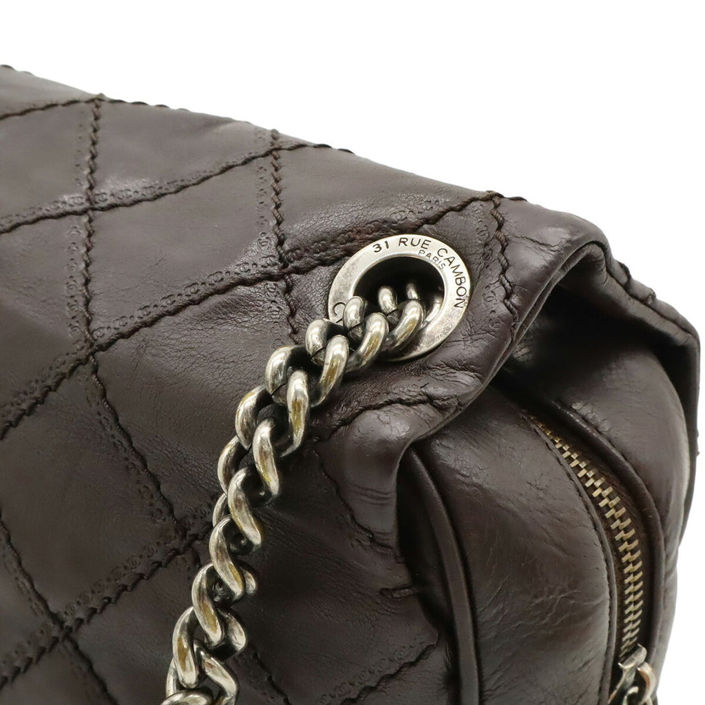 Chanel Wild Stitch Dark Brown Leather Shoulder Bag (Pre-Owned)
