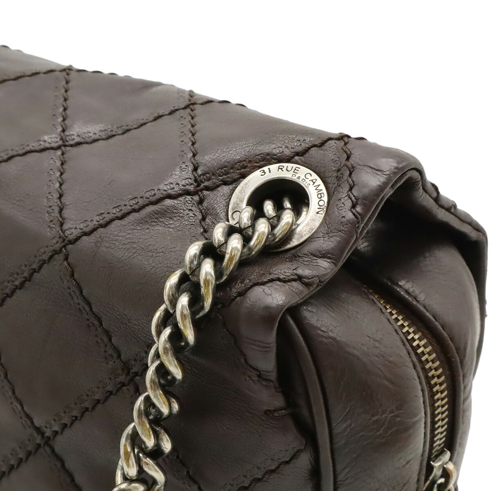 Chanel Wild Stitch Dark Brown Leather Shoulder Bag (Pre-Owned)