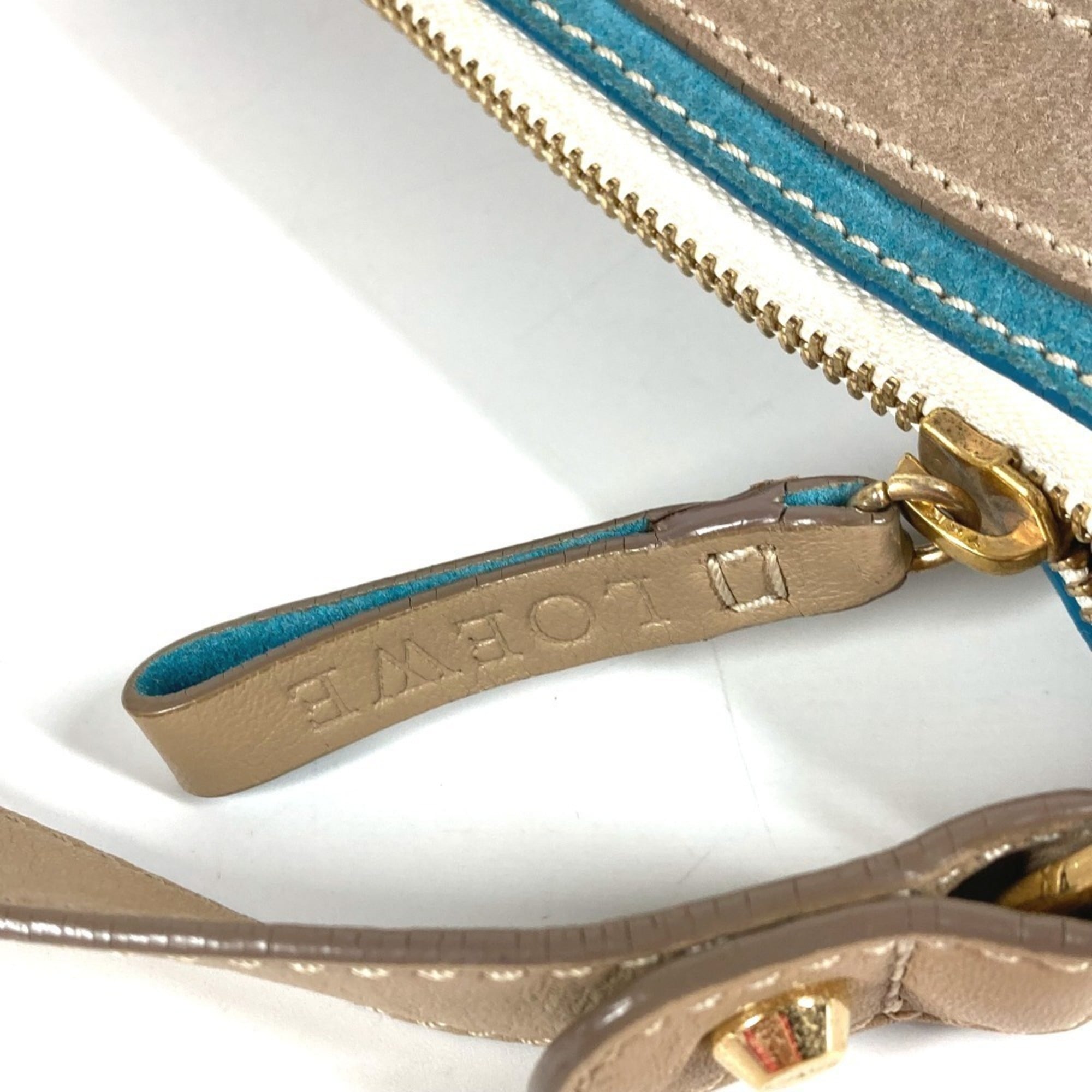 Loewe Beige Blue Canvas Leather Shoulder Bag (Pre-Owned)