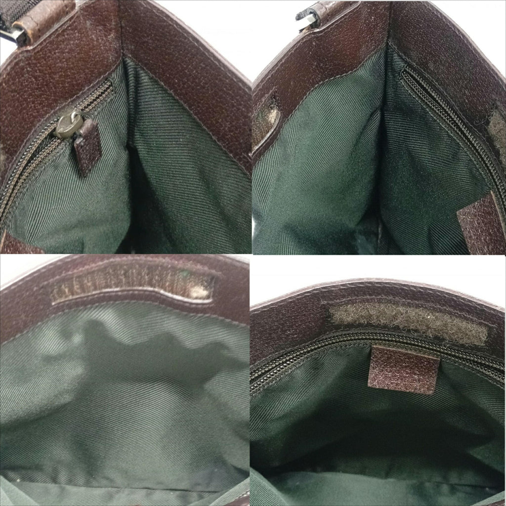 Gucci Brown Leather Canvas Shoulder Bag (Pre-Owned)