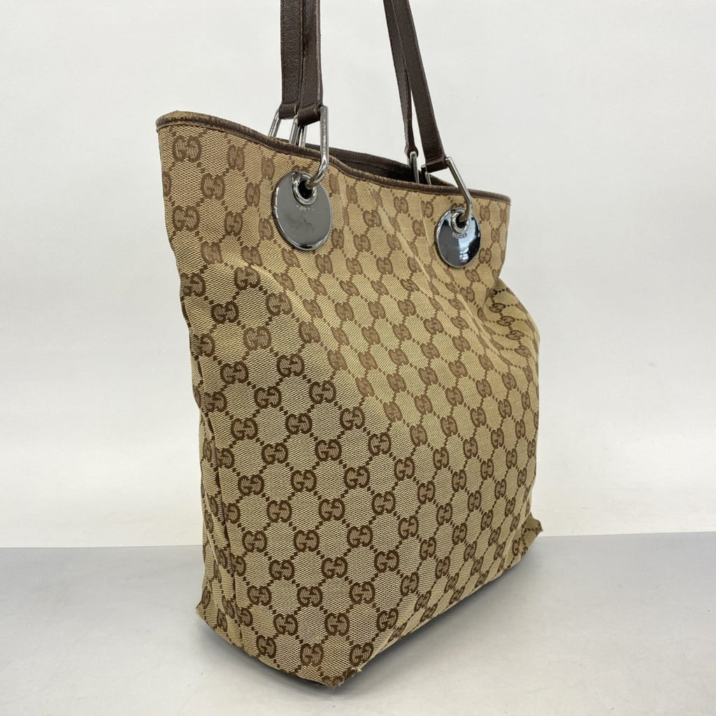 Gucci Beige Brown Canvas Tote Bag (Pre-Owned)