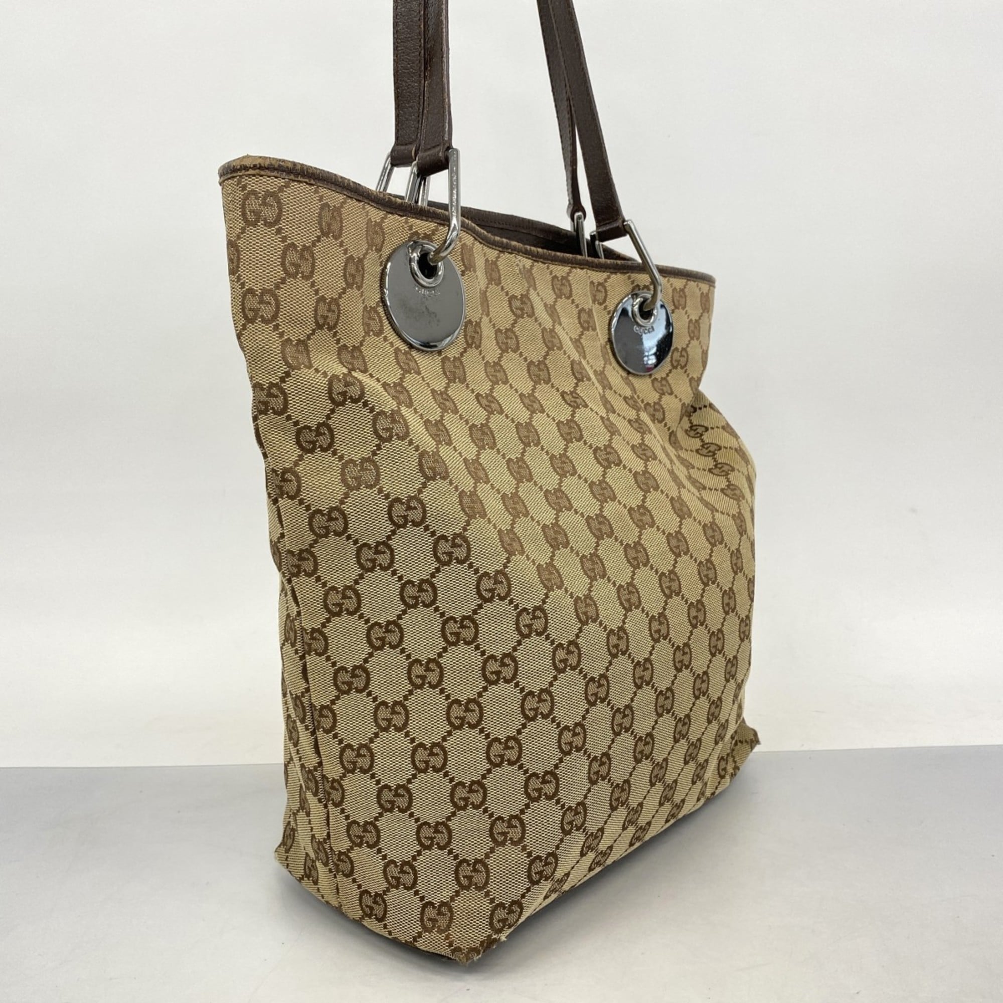 Gucci Beige Brown Canvas Tote Bag (Pre-Owned)