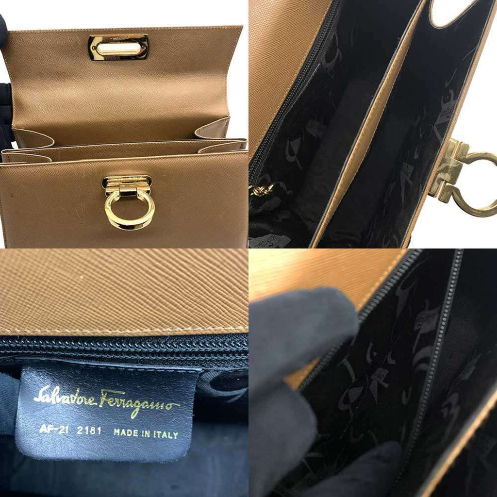 Salvatore Ferragamo Gancini Beige Leather Handbag (Pre-Owned)