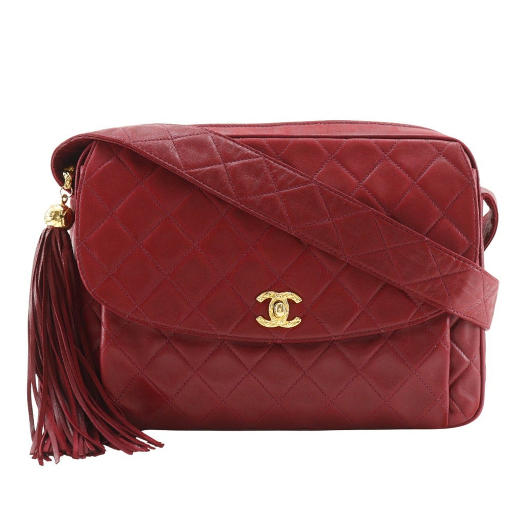 Chanel Matelasse Red Color Leather Shoulder Bag (Pre-Owned)