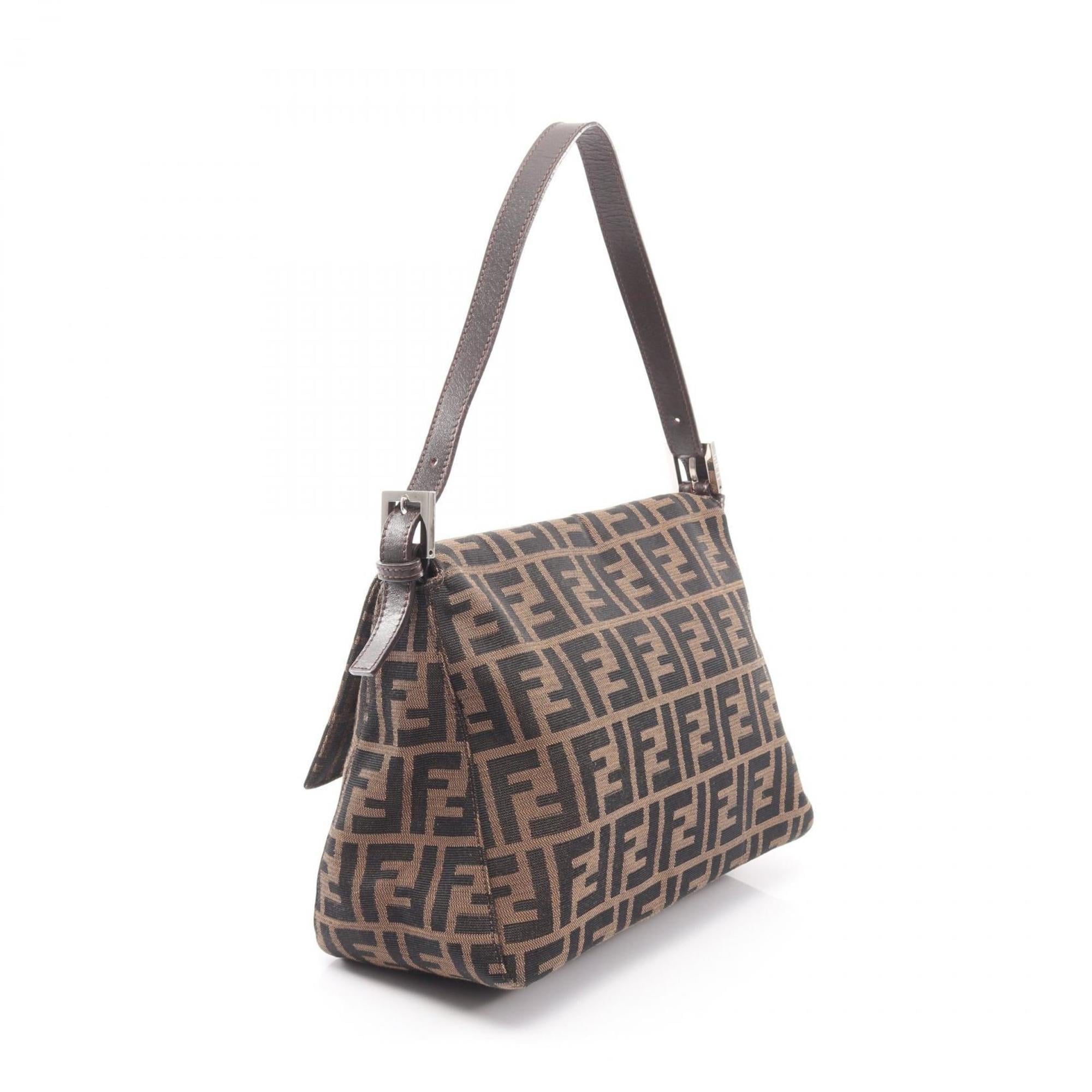 Fendi Black Brown Canvas Leather Shoulder Bag (Pre-Owned)