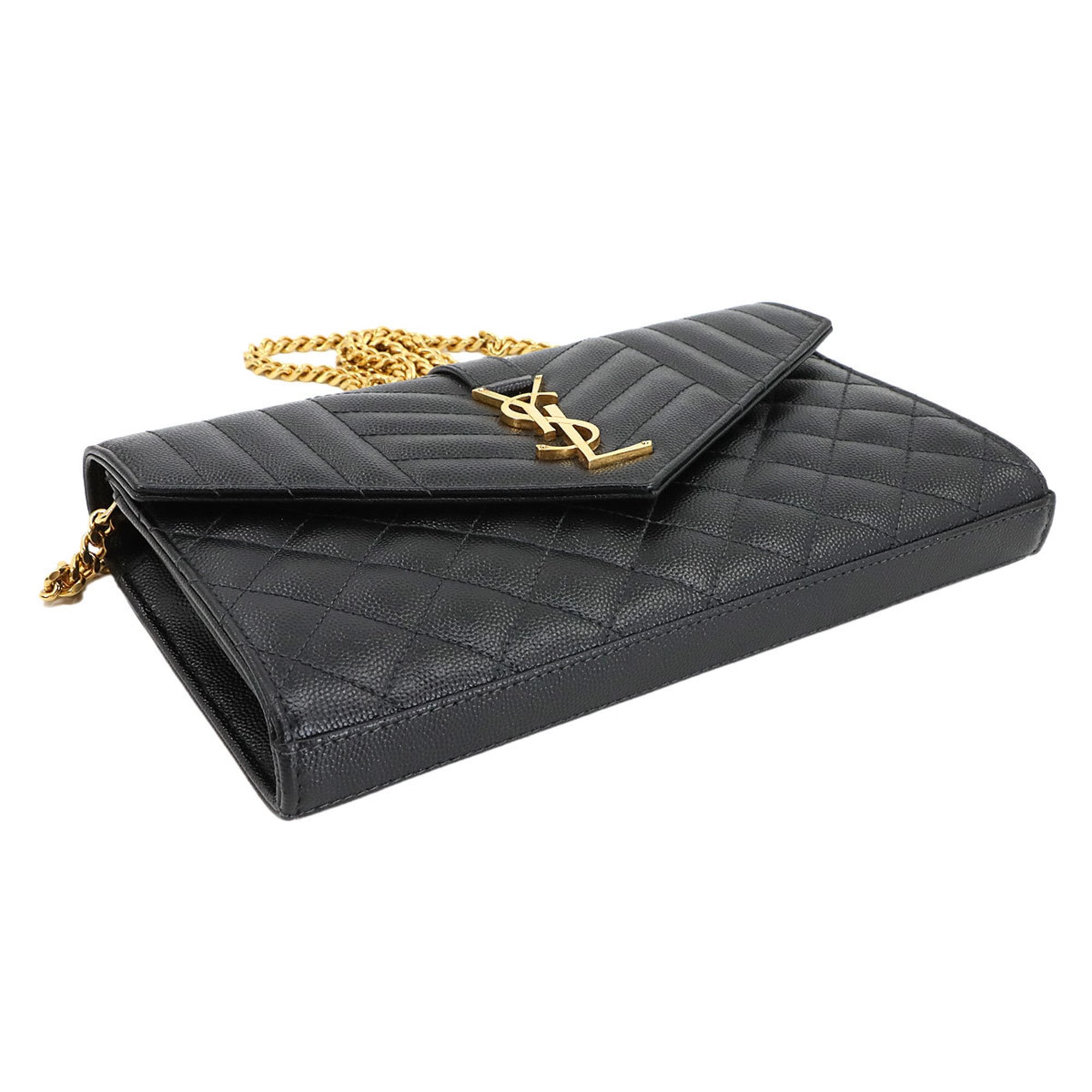 Saint Laurent Black Leather Chain/Shoulder Wallet (Pre-Owned)