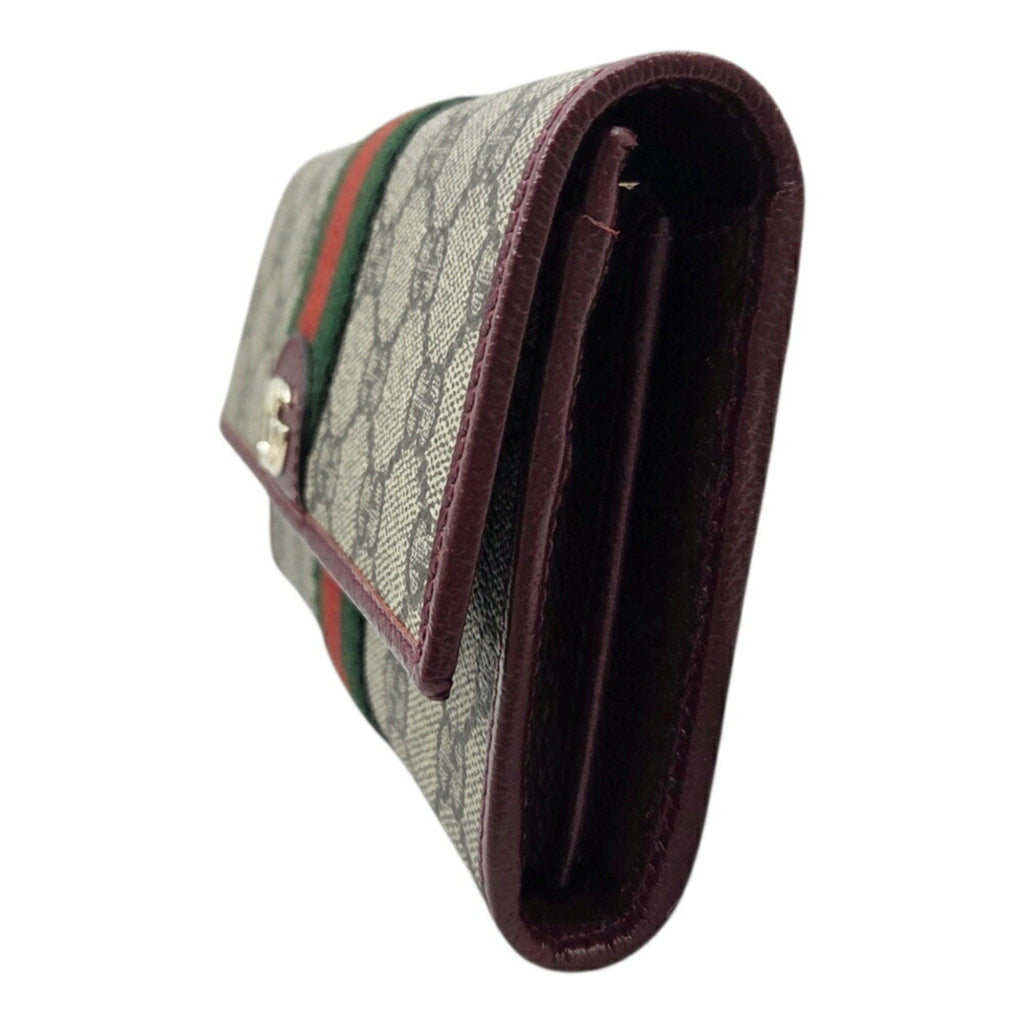 Gucci Beige Green Red Color Gg Supreme Leather Long Wallet (Bi-Fold) (Pre-Owned)
