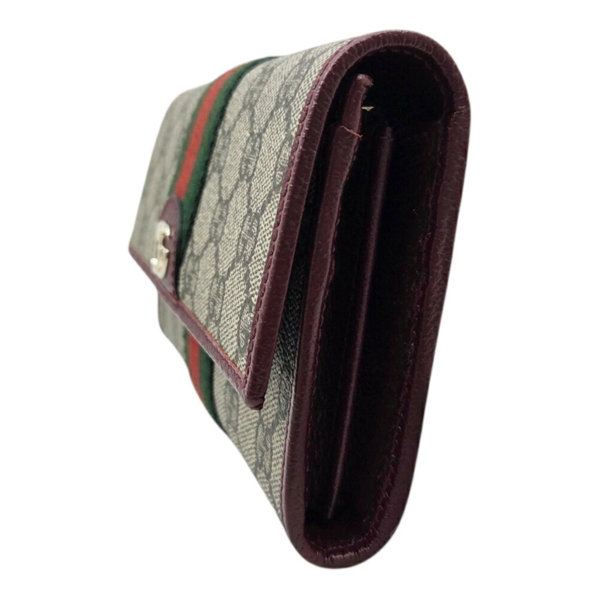 Gucci Beige Green Red Color Gg Supreme Leather Long Wallet (Bi-Fold) (Pre-Owned)