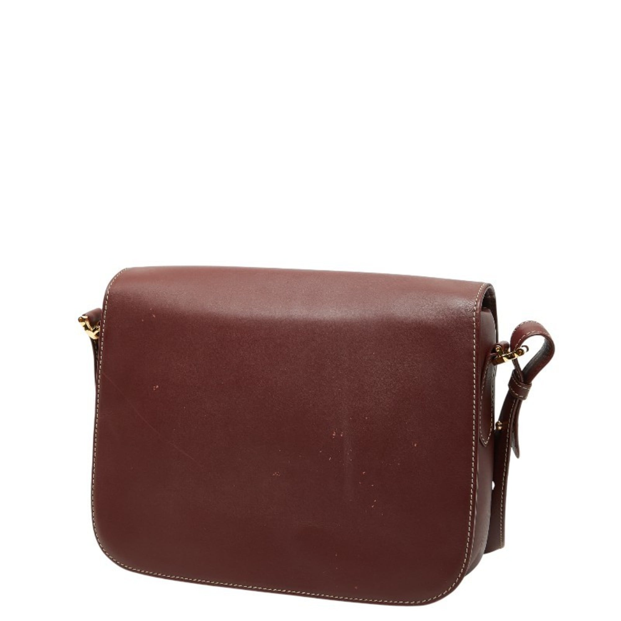 Cartier Bordeaux Wine Red Leather Shoulder Bag (Pre-Owned)