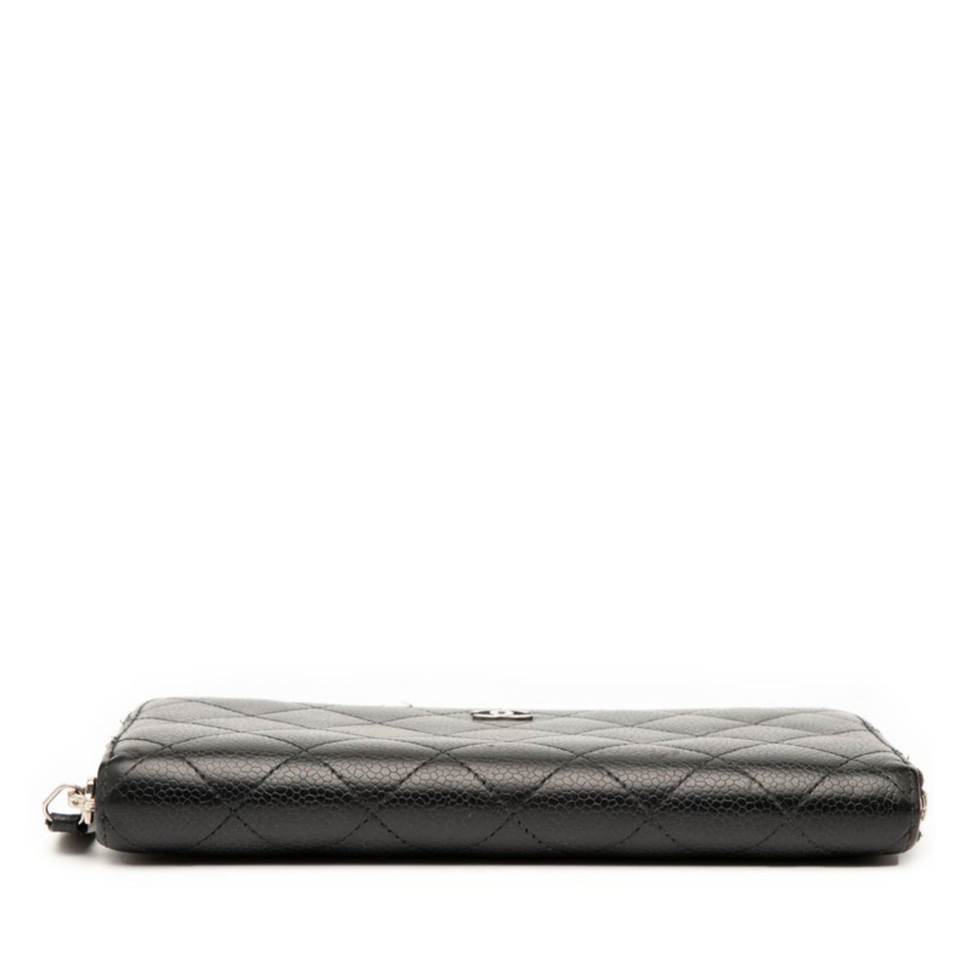 Chanel Black Grained Calfskin Long Wallet (Bi-Fold) (Pre-Owned)