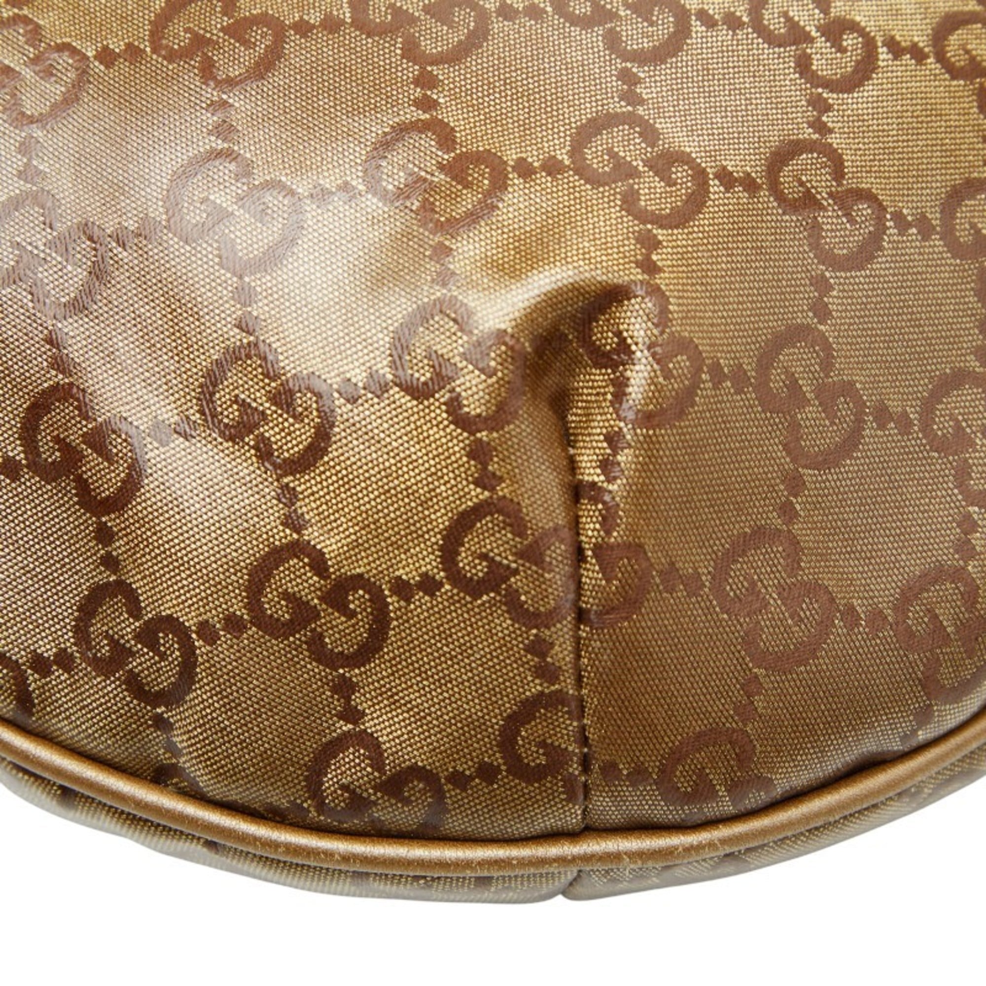 Gucci Gold Brown Gray Canvas Leather Shoulder Bag (Pre-Owned)