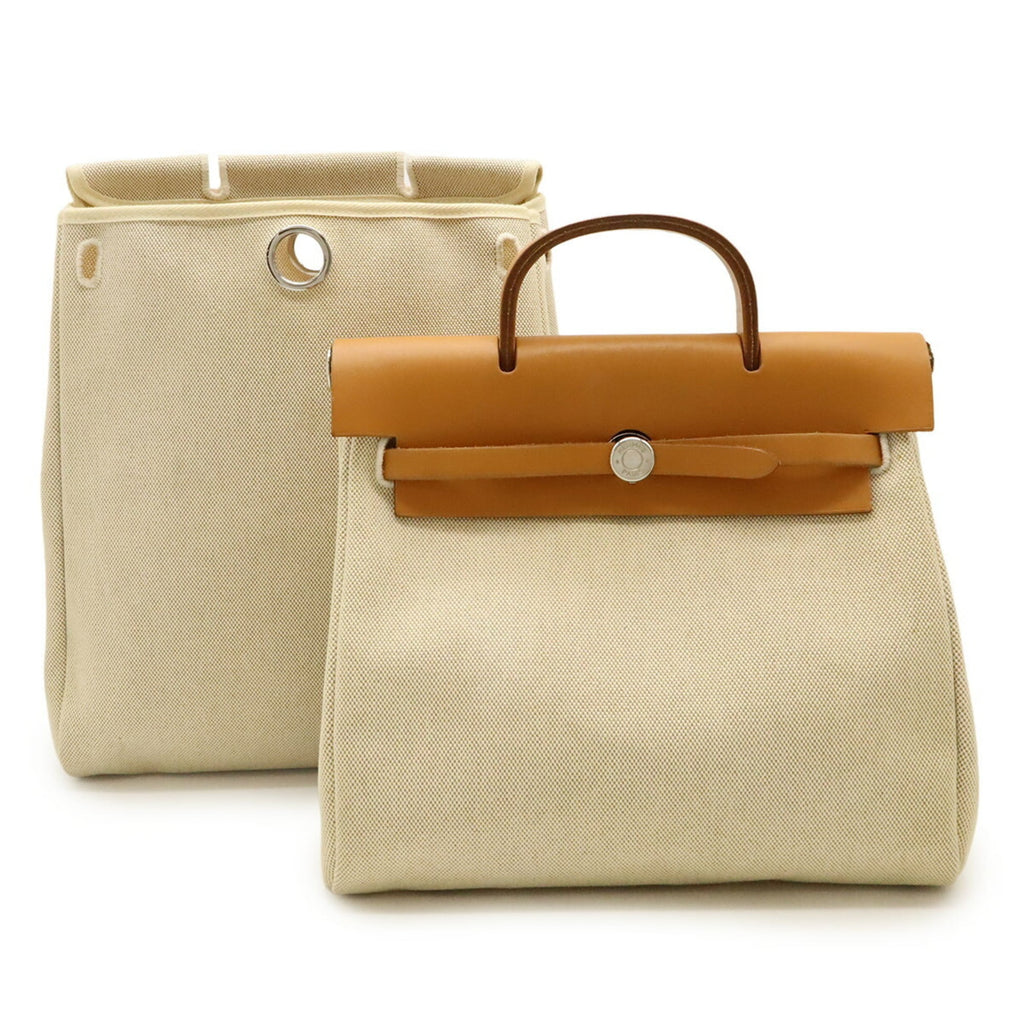 Hermes Brown Light Brown Natural Toile Officier Leather Backpack Handbag (Pre-Owned)