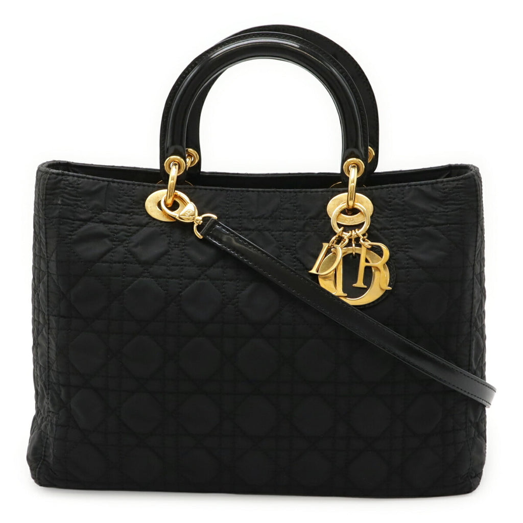 Christian Dior Lady Dior Black Nylon Handbag Tote Bag (Pre-Owned)