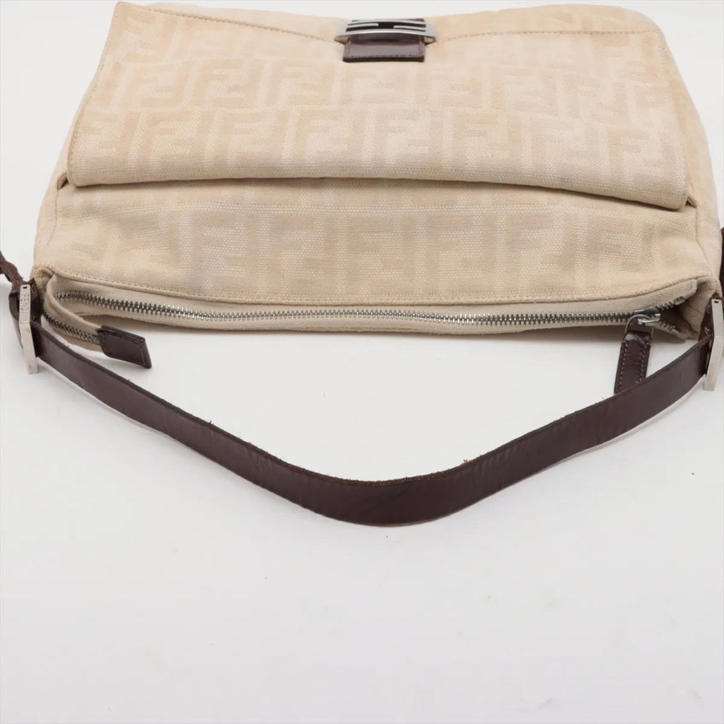 Fendi Beige Leather Canvas Shoulder Bag (Pre-Owned)