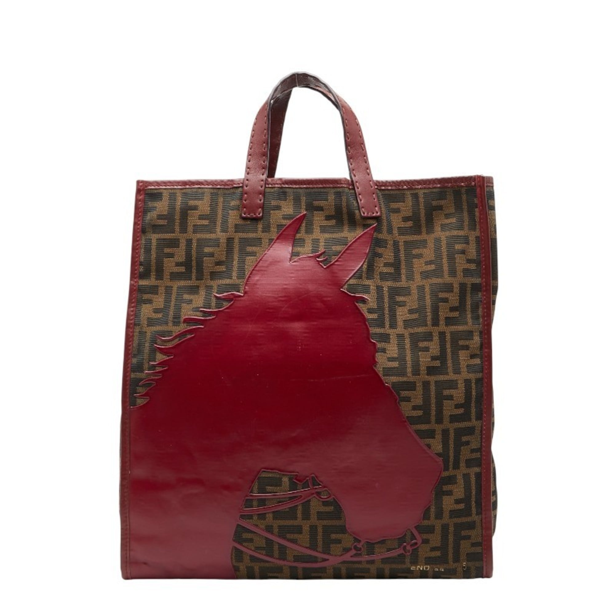 Fendi Brown Red Color Canvas Leather Handbag Tote Bag (Pre-Owned)