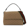 Gucci Beige Brown Gg Canvas Leather Shoulder Bag (Pre-Owned)