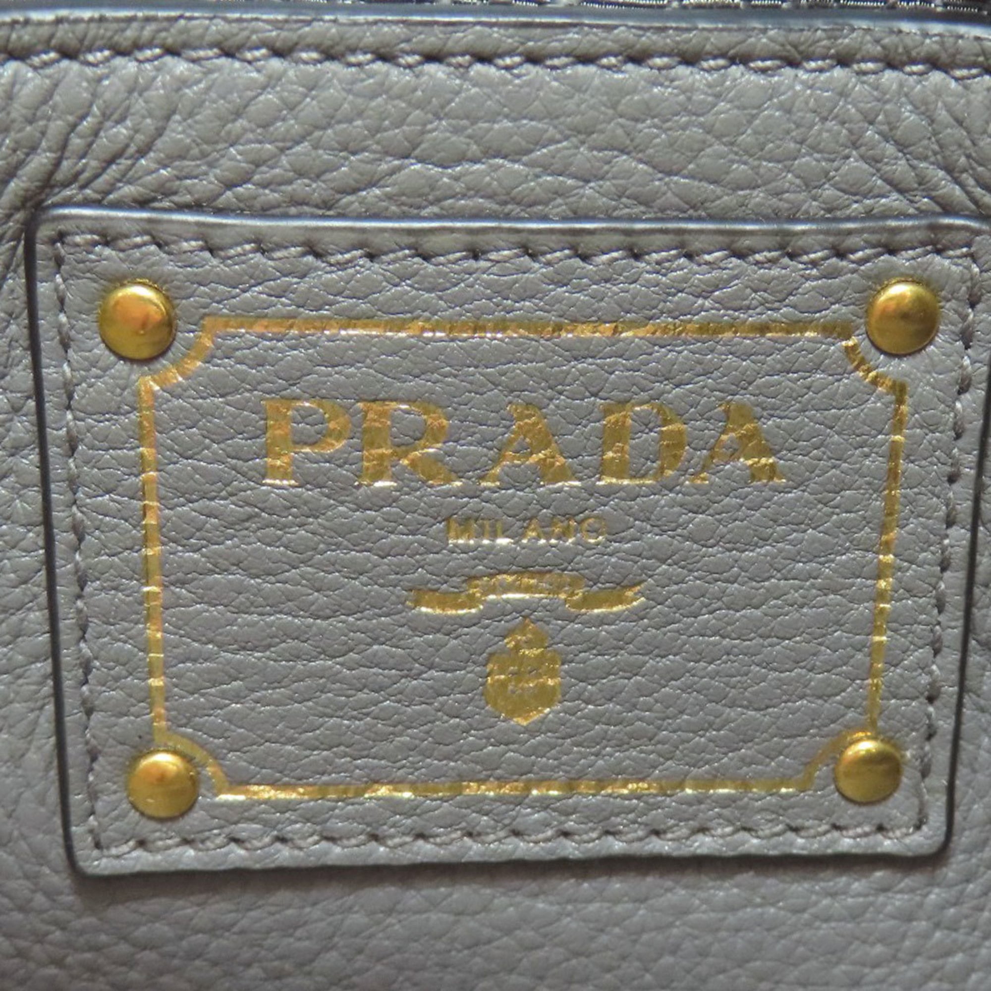 Prada Gray Leather Tote Bag (Pre-Owned)