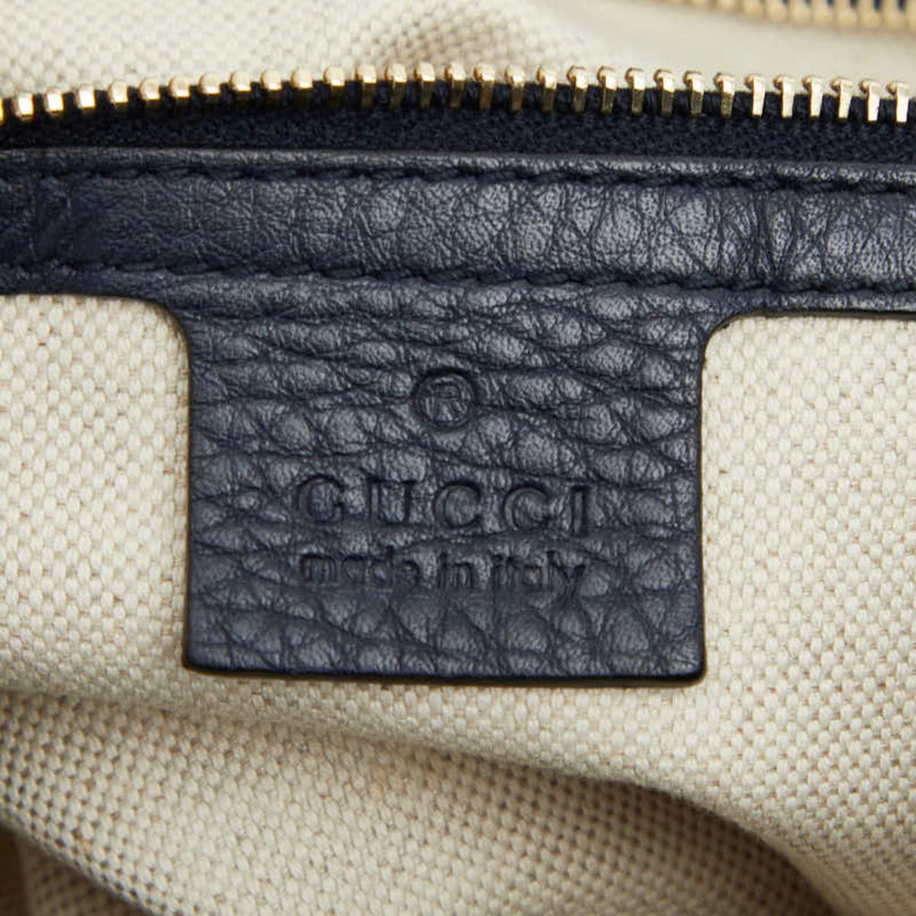 Gucci Navy Canvas Leather Shoulder Bag Tote Bag (Pre-Owned)