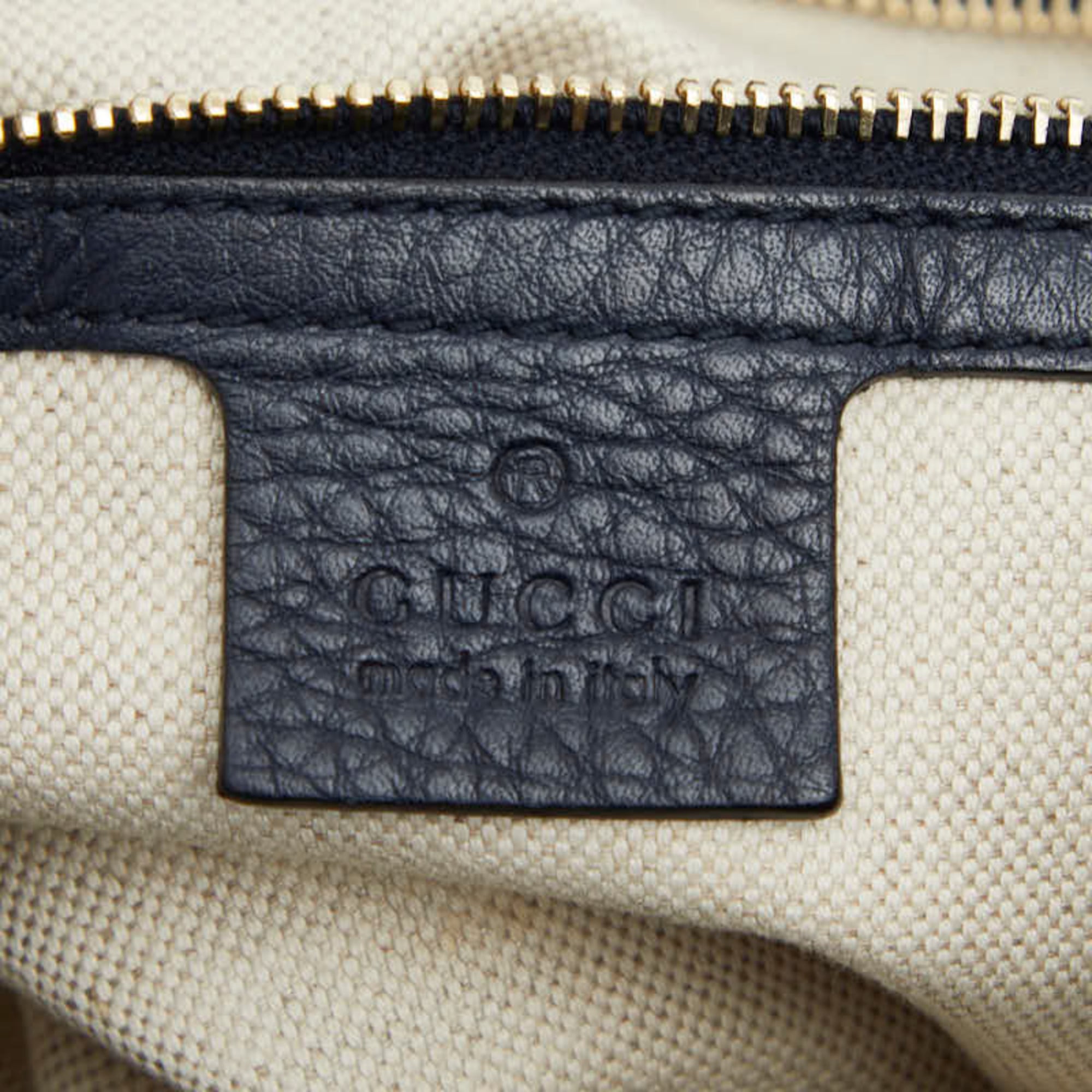 Gucci Navy Canvas Leather Shoulder Bag Tote Bag (Pre-Owned)