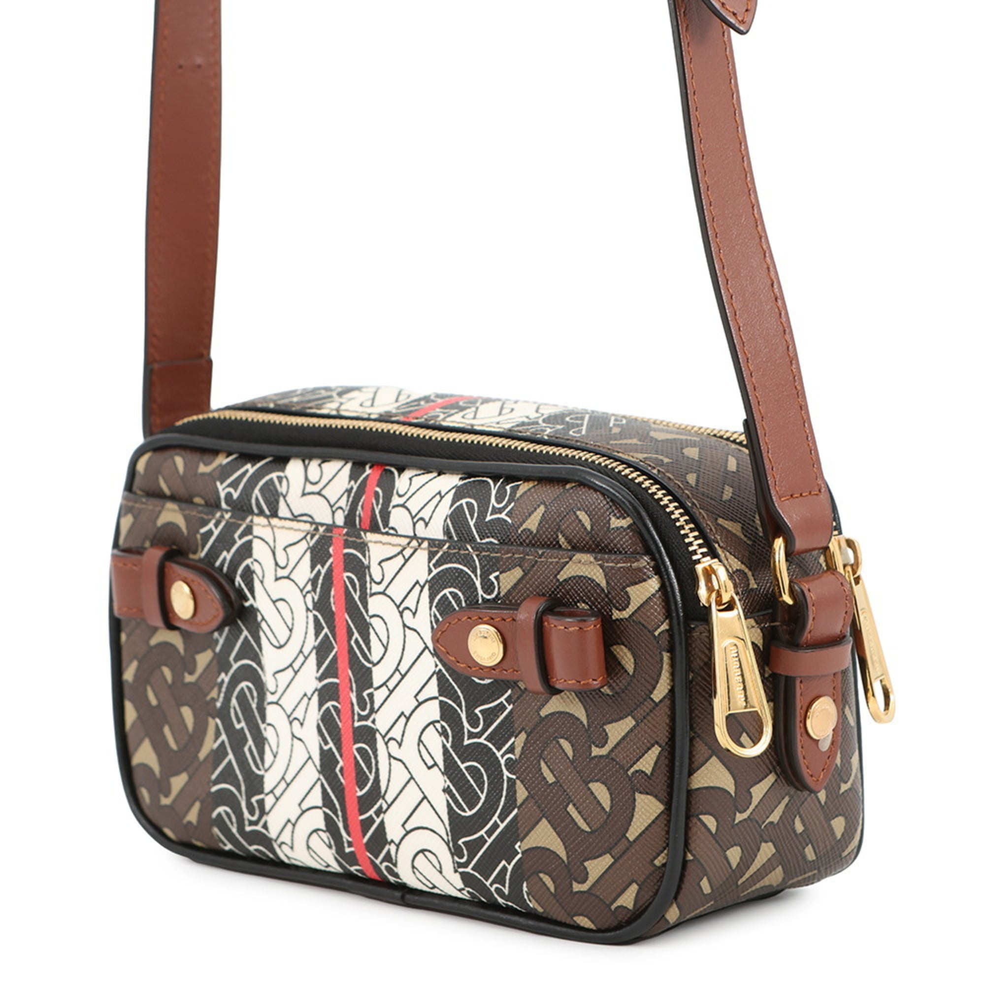 Burberry Black Brown White Pvc Leather Shoulder Bag (Pre-Owned)