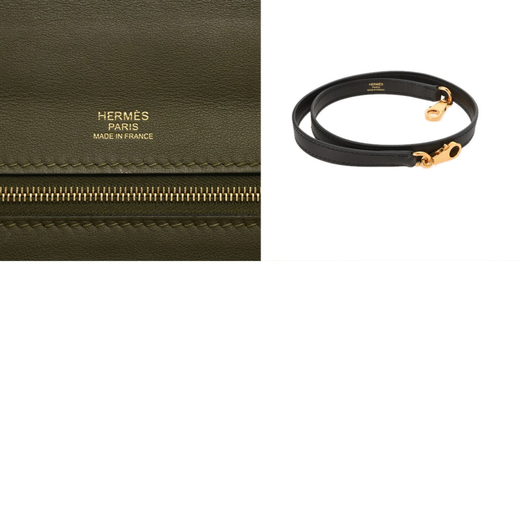 Hermes Black Green Taurillon Clemence Leather Handbag (Pre-Owned)