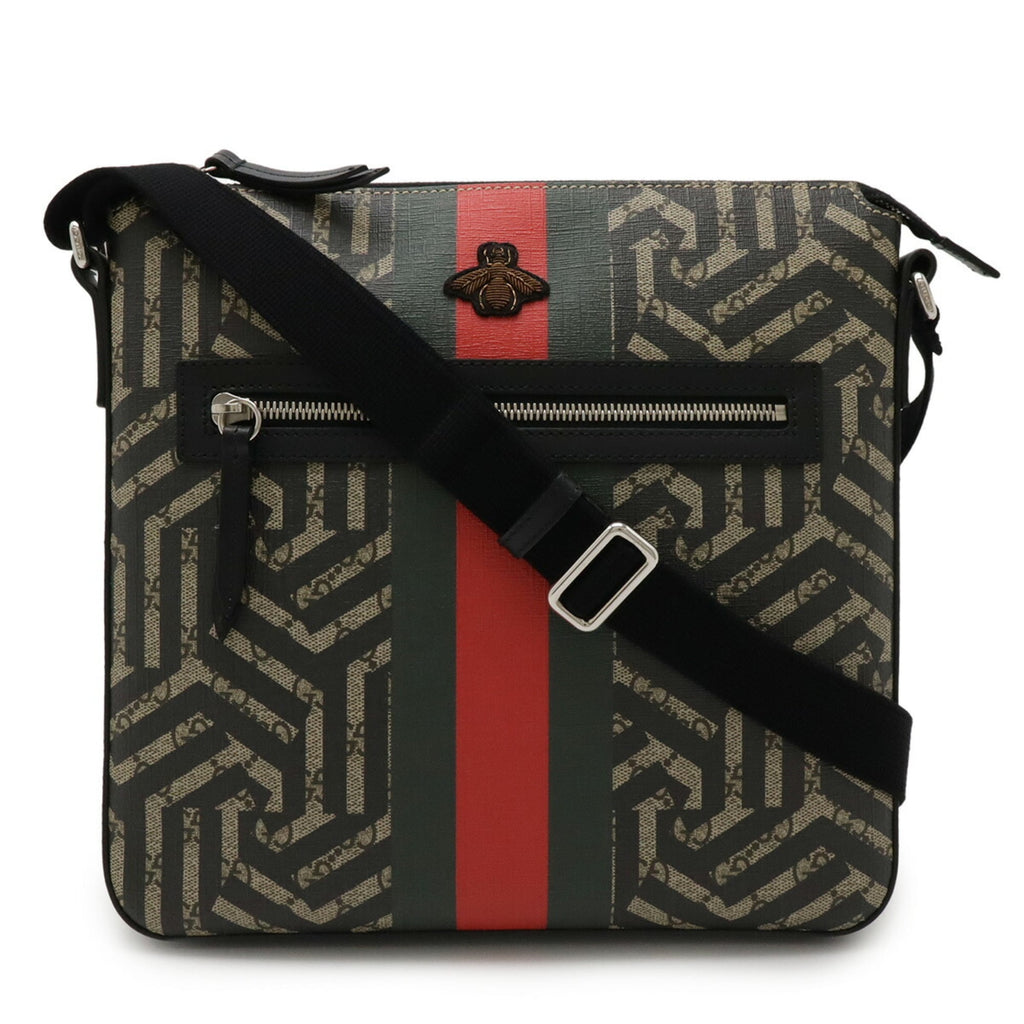 Gucci Beige Black Green Red Color Gg Supreme Leather Shoulder Bag (Pre-Owned)
