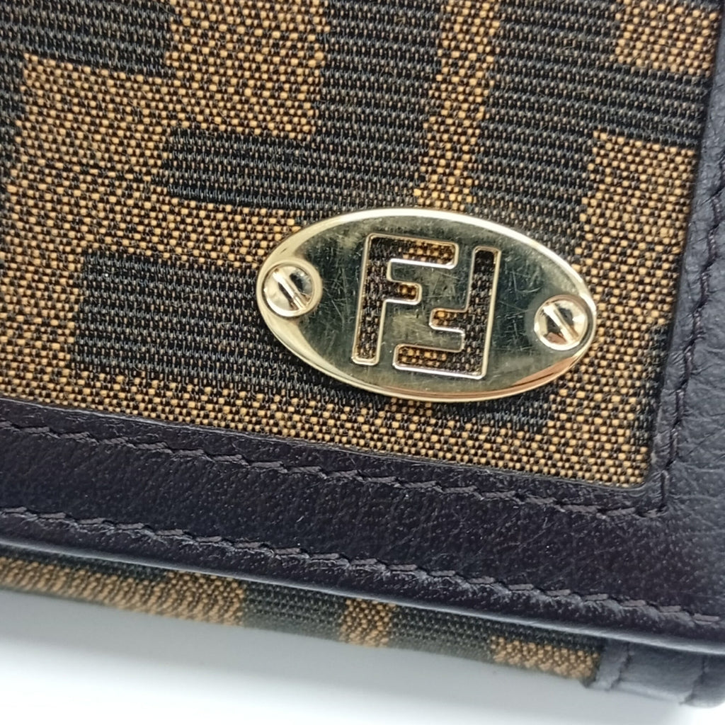 Fendi Black Brown Canvas Leather Wallet (Tri-Fold) (Pre-Owned)