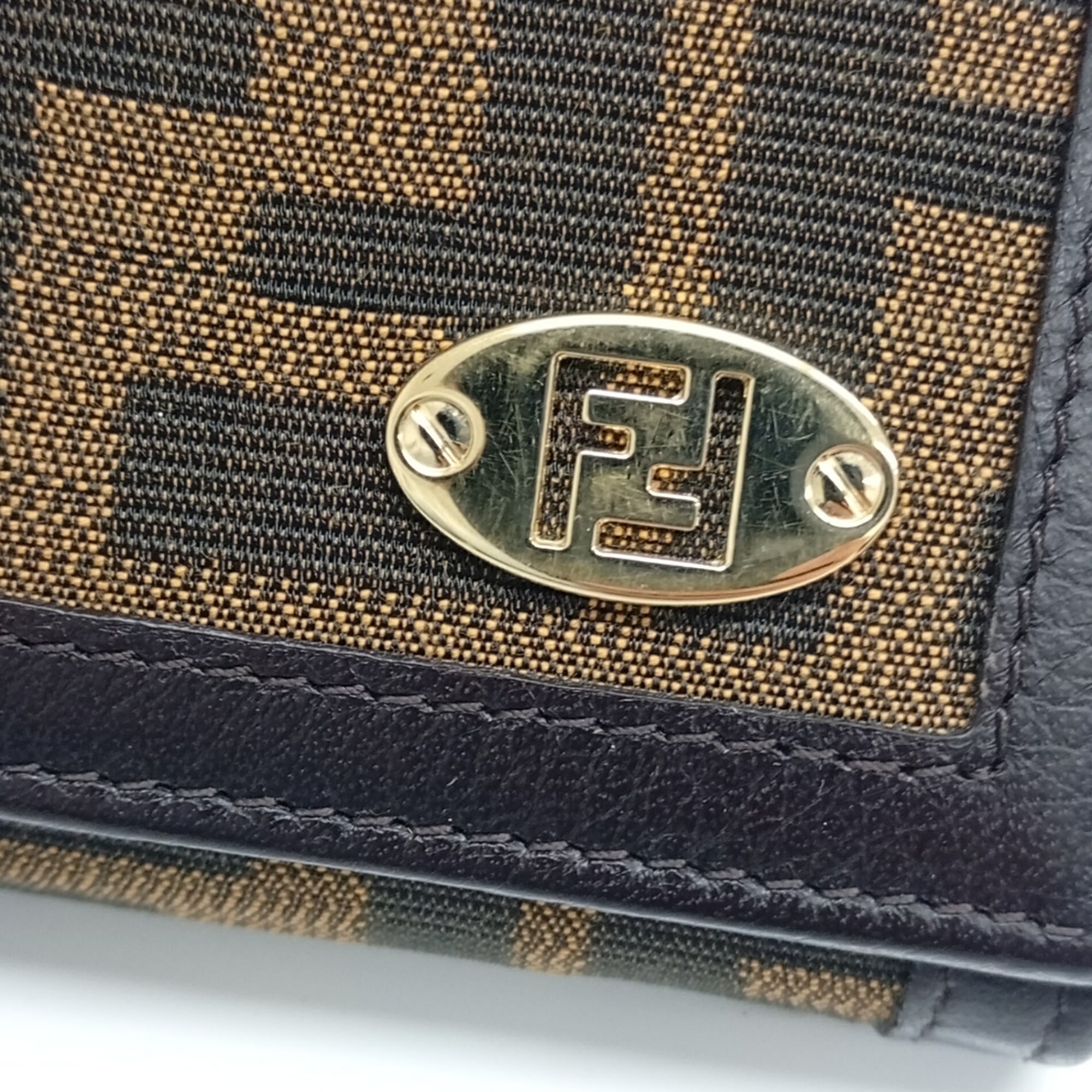 Fendi Black Brown Canvas Leather Wallet (Tri-Fold) (Pre-Owned)