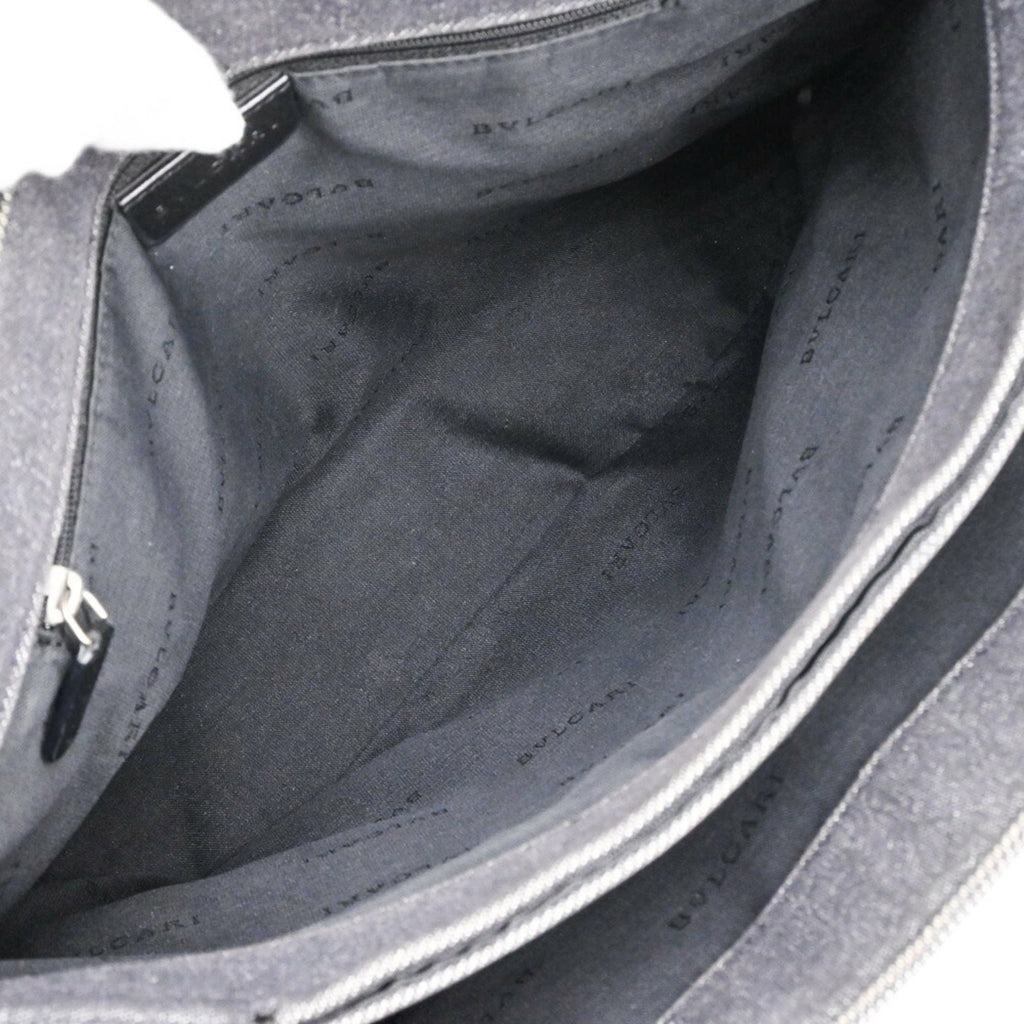 Bvlgari Black Gray Canvas Leather Handbag (Pre-Owned)