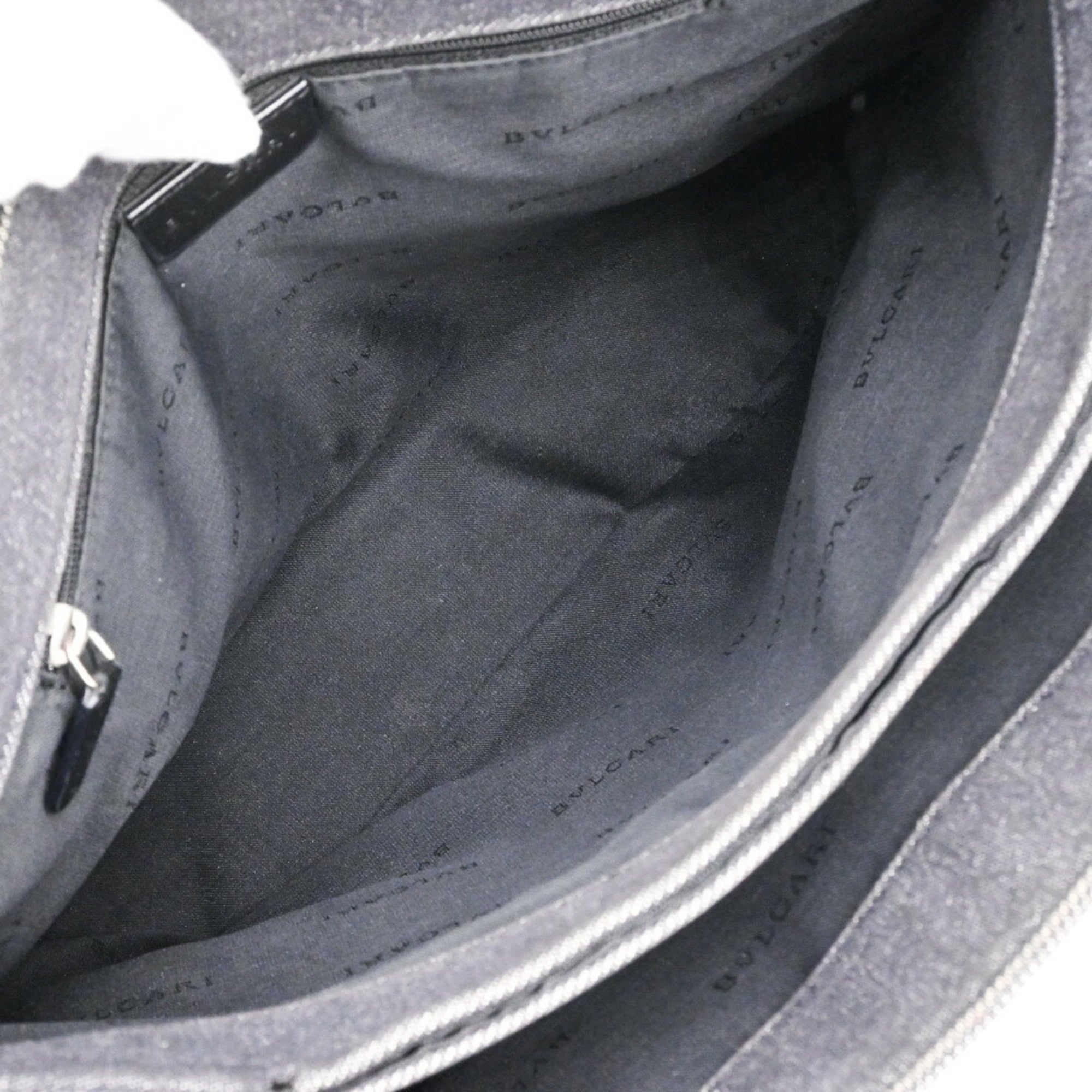 Bvlgari Black Gray Canvas Leather Handbag (Pre-Owned)