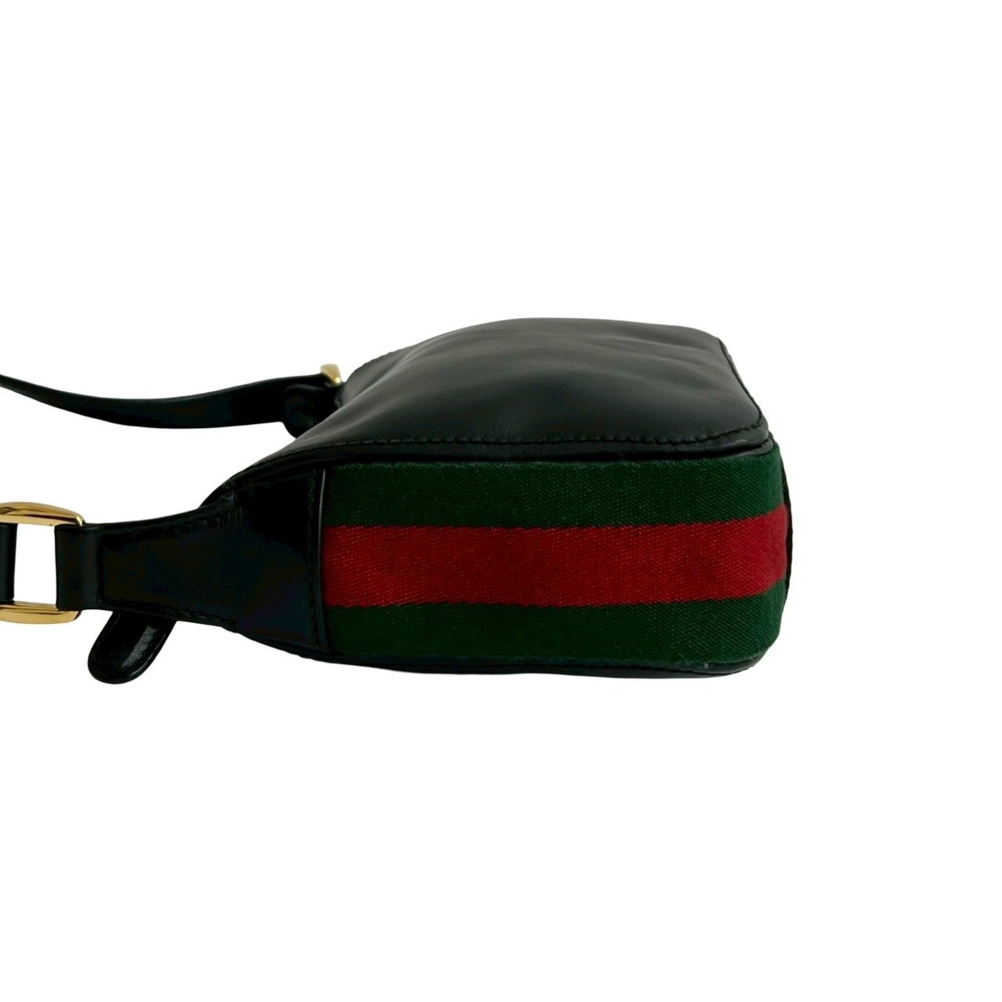 Gucci Black Green Red Color Leather Pochette Shoulder Bag (Pre-Owned)