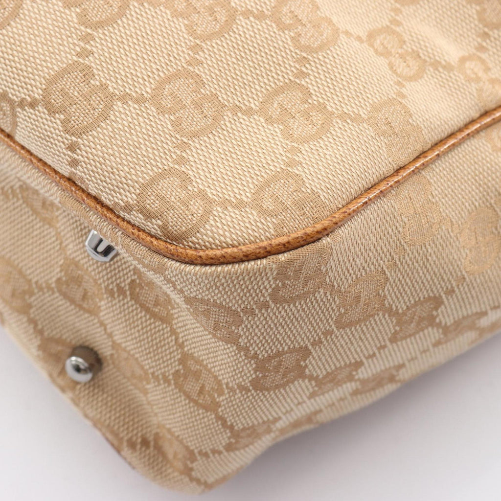 Gucci Beige Brown Canvas Leather Tote Bag (Pre-Owned)