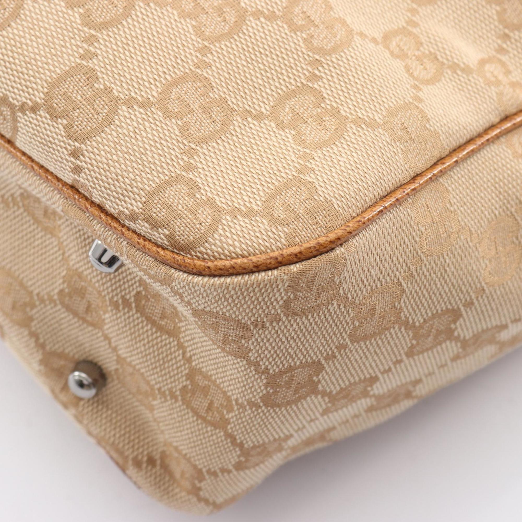 Gucci Beige Brown Canvas Leather Tote Bag (Pre-Owned)