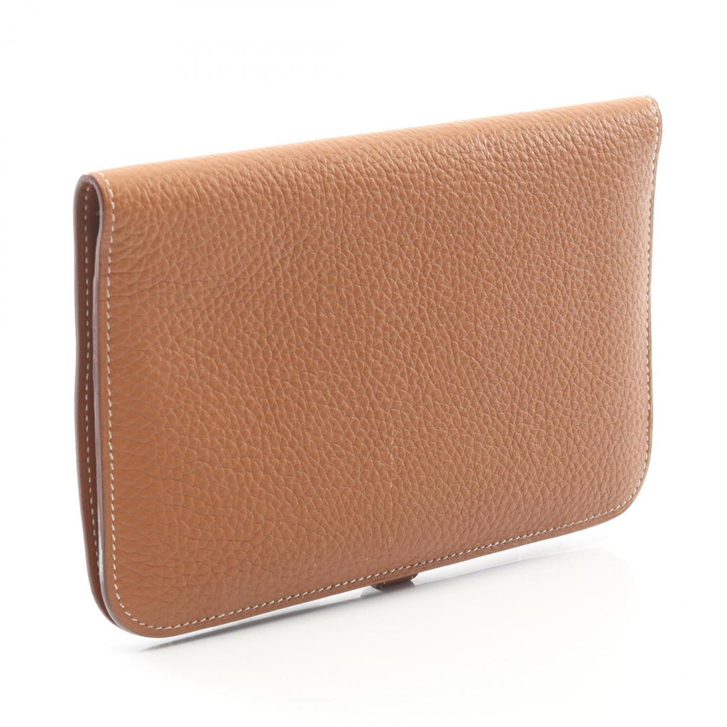 Hermes Brown Taurillon Clemence Leather Long Wallet (Bi-Fold) (Pre-Owned)